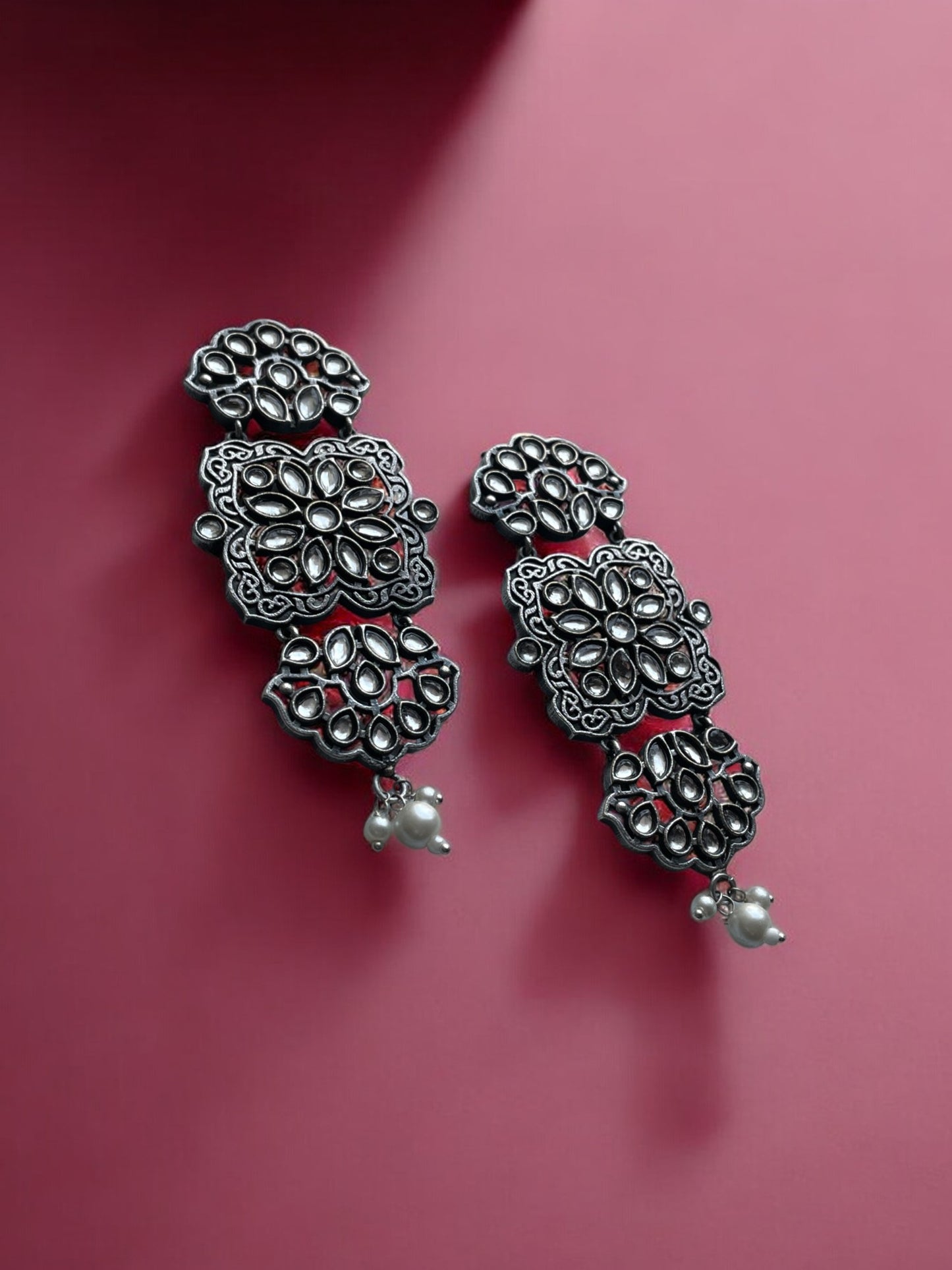 German Silver Stone-Embedded Premium Earrings