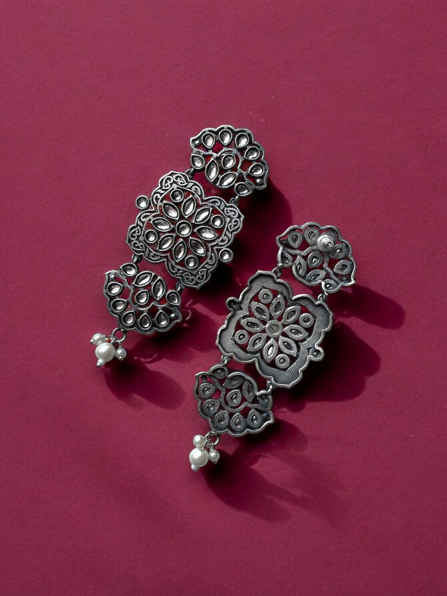 German Silver Stone-Embedded Premium Earrings
