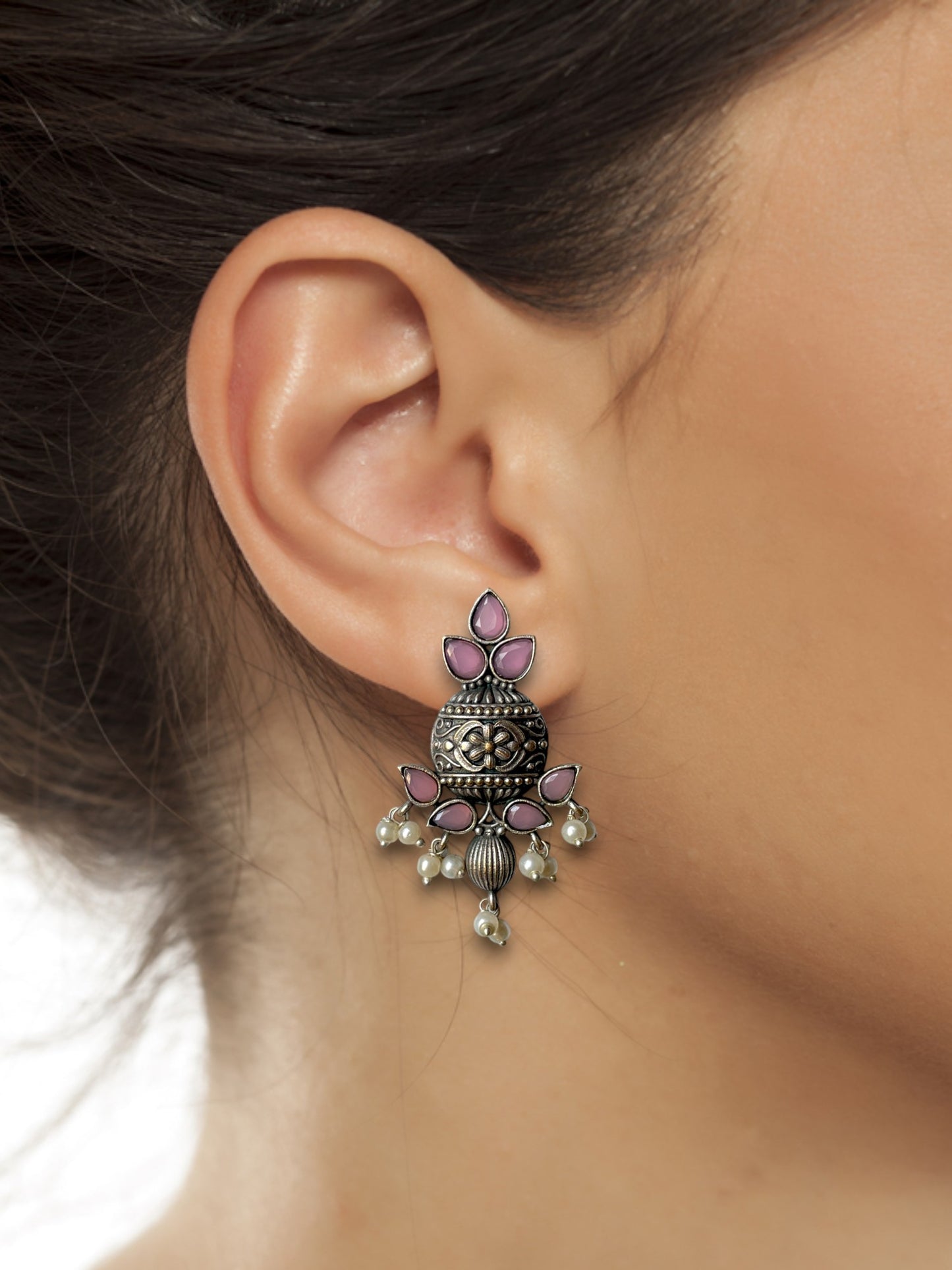 Brass Earrings with Elegant Dangling Pearls