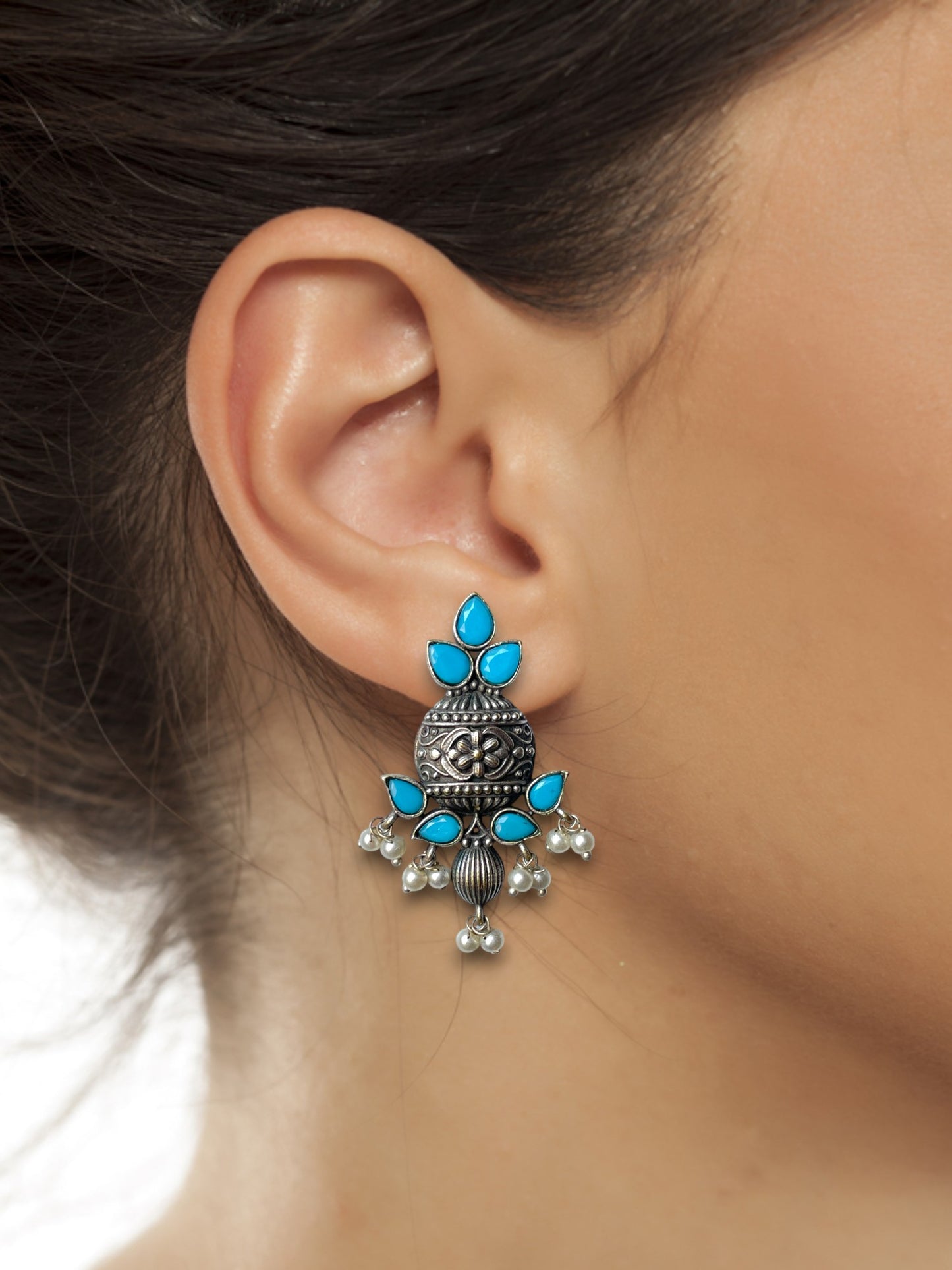 Brass Earrings with Elegant Dangling Pearls
