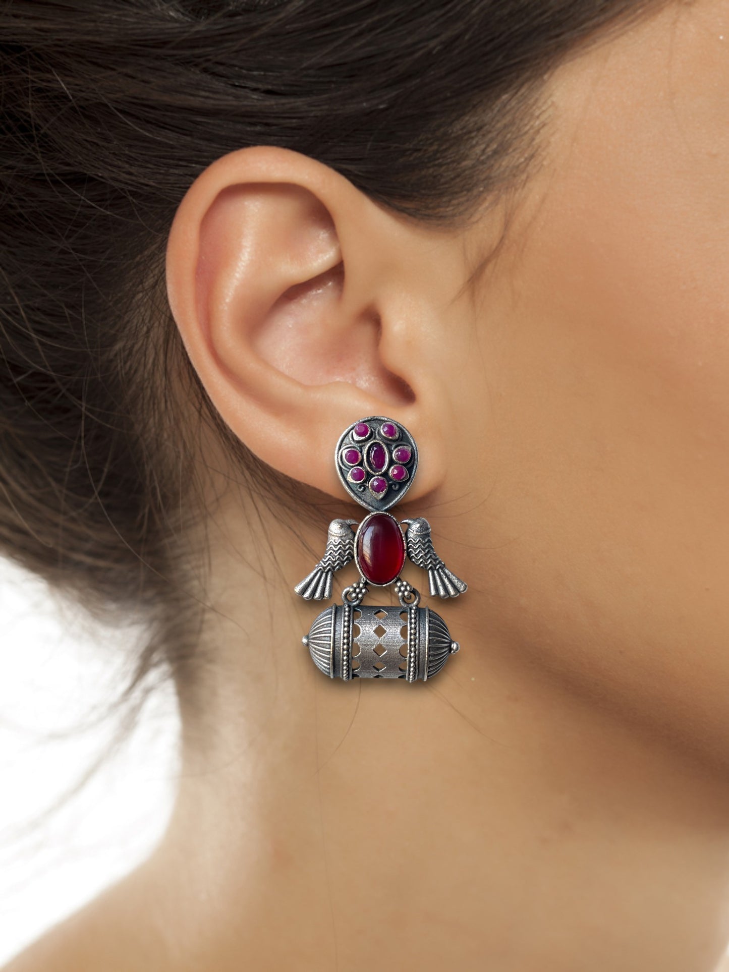 German Silver Bird Monalisa Stone Earrings