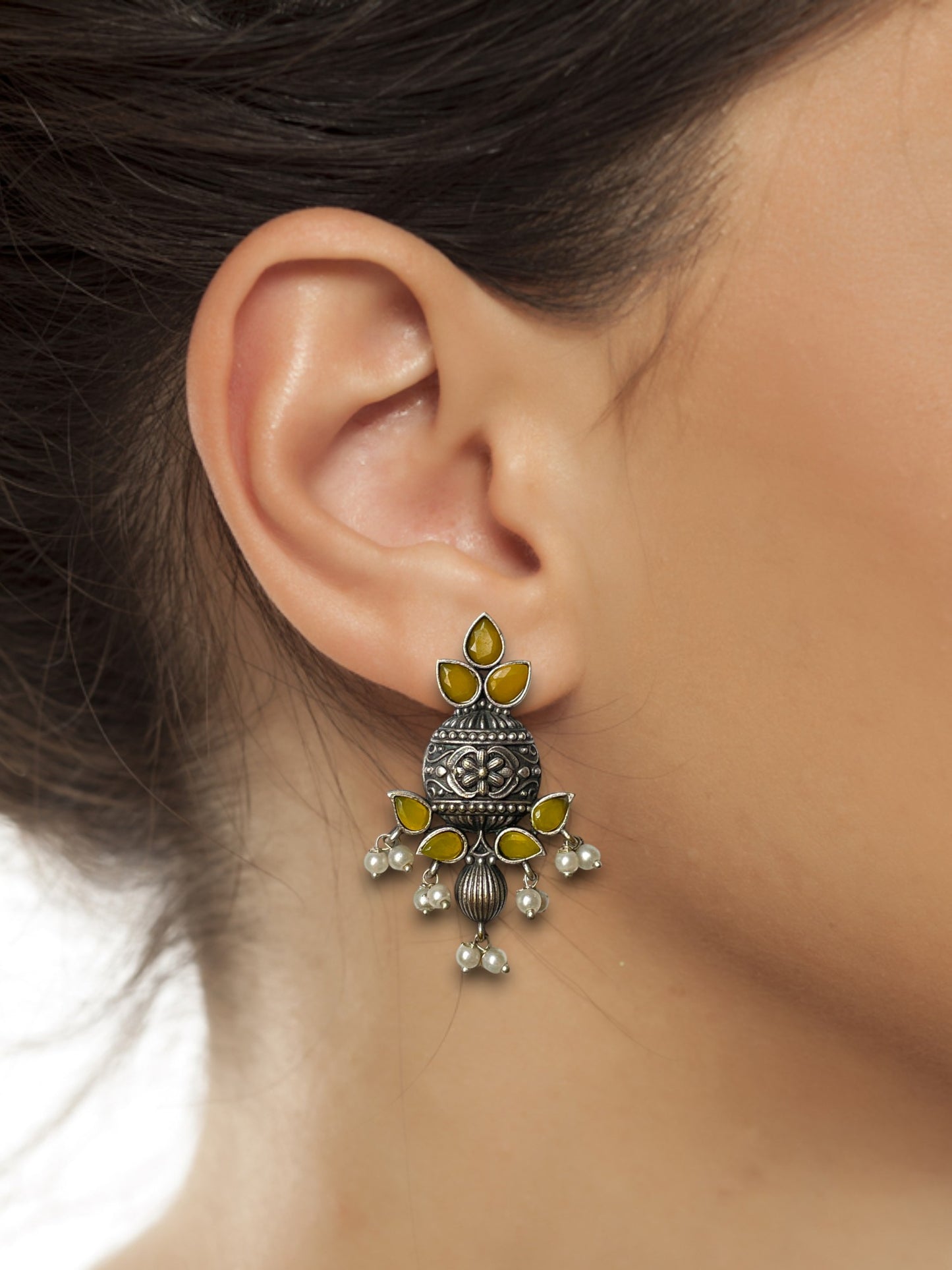 Brass Earrings with Elegant Dangling Pearls