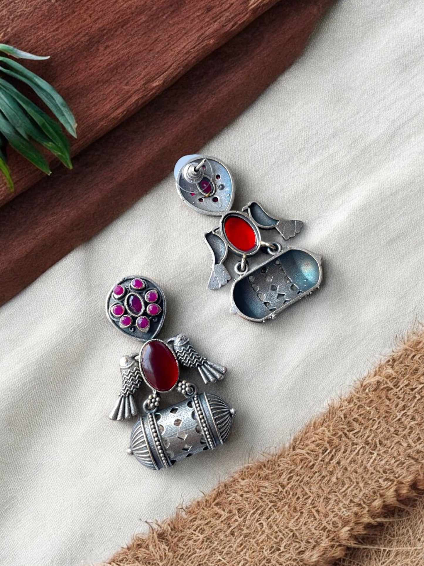 German Silver Bird Monalisa Stone Earrings