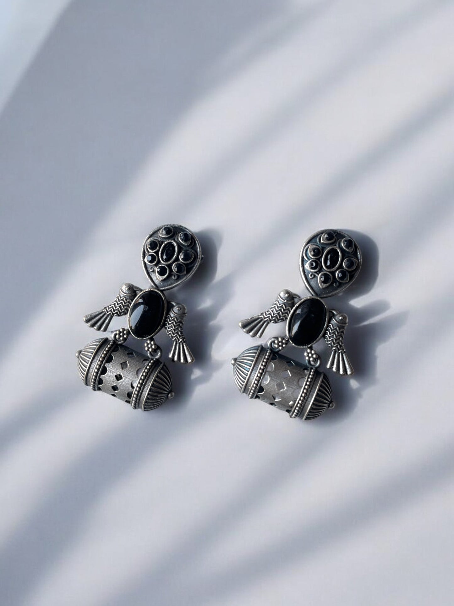 German Silver Bird Monalisa Stone Earrings