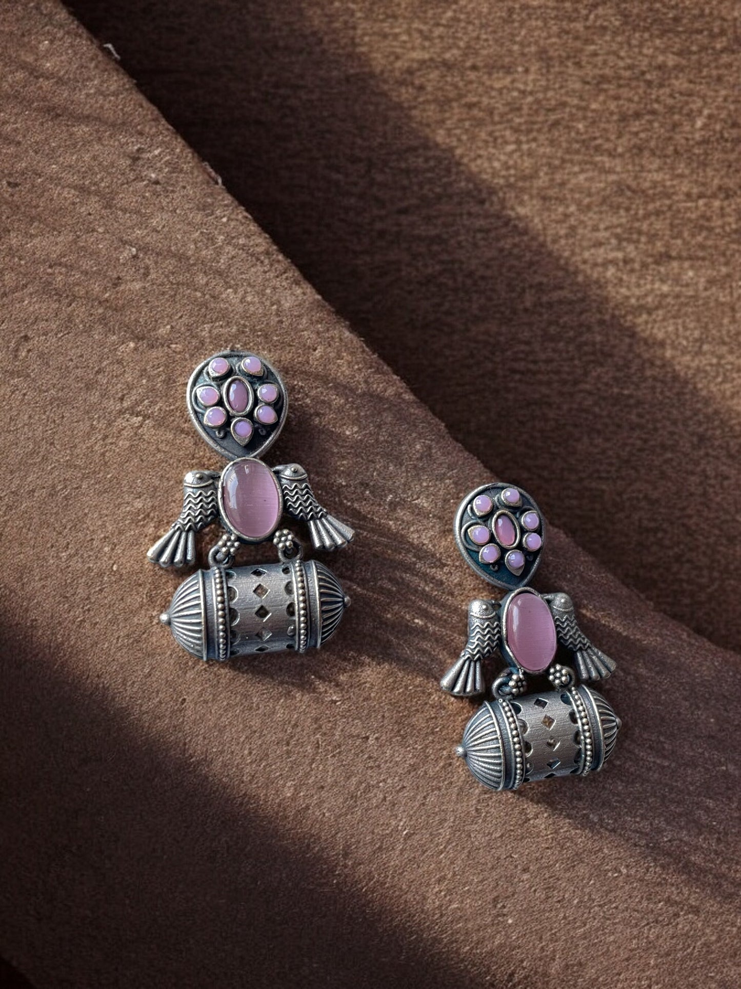 German Silver Bird Monalisa Stone Earrings
