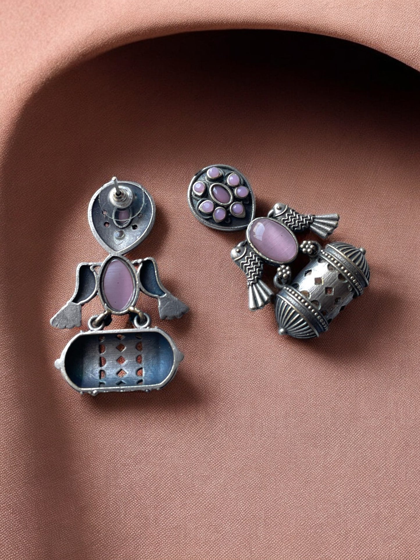 German Silver Bird Monalisa Stone Earrings