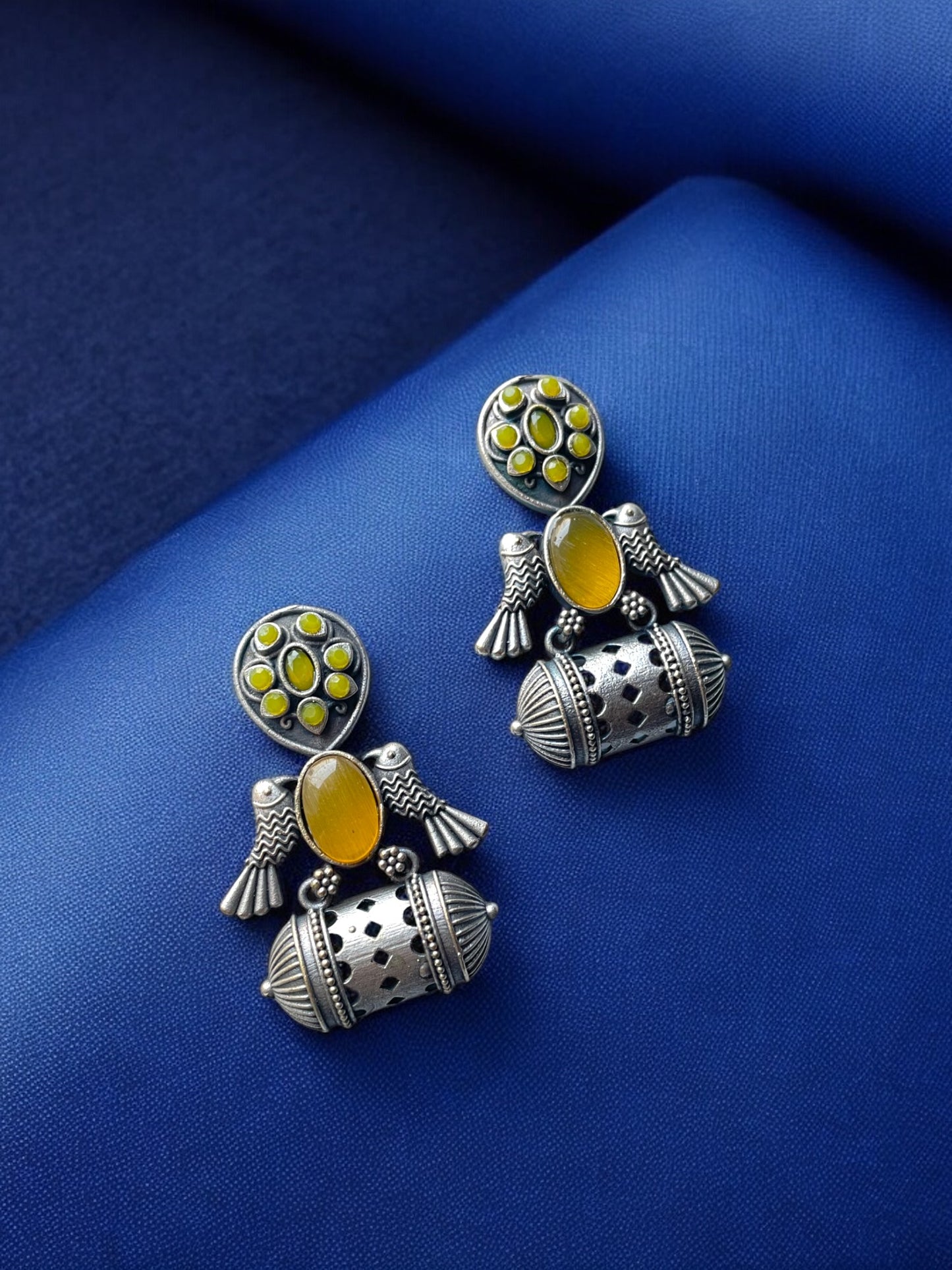 German Silver Bird Monalisa Stone Earrings