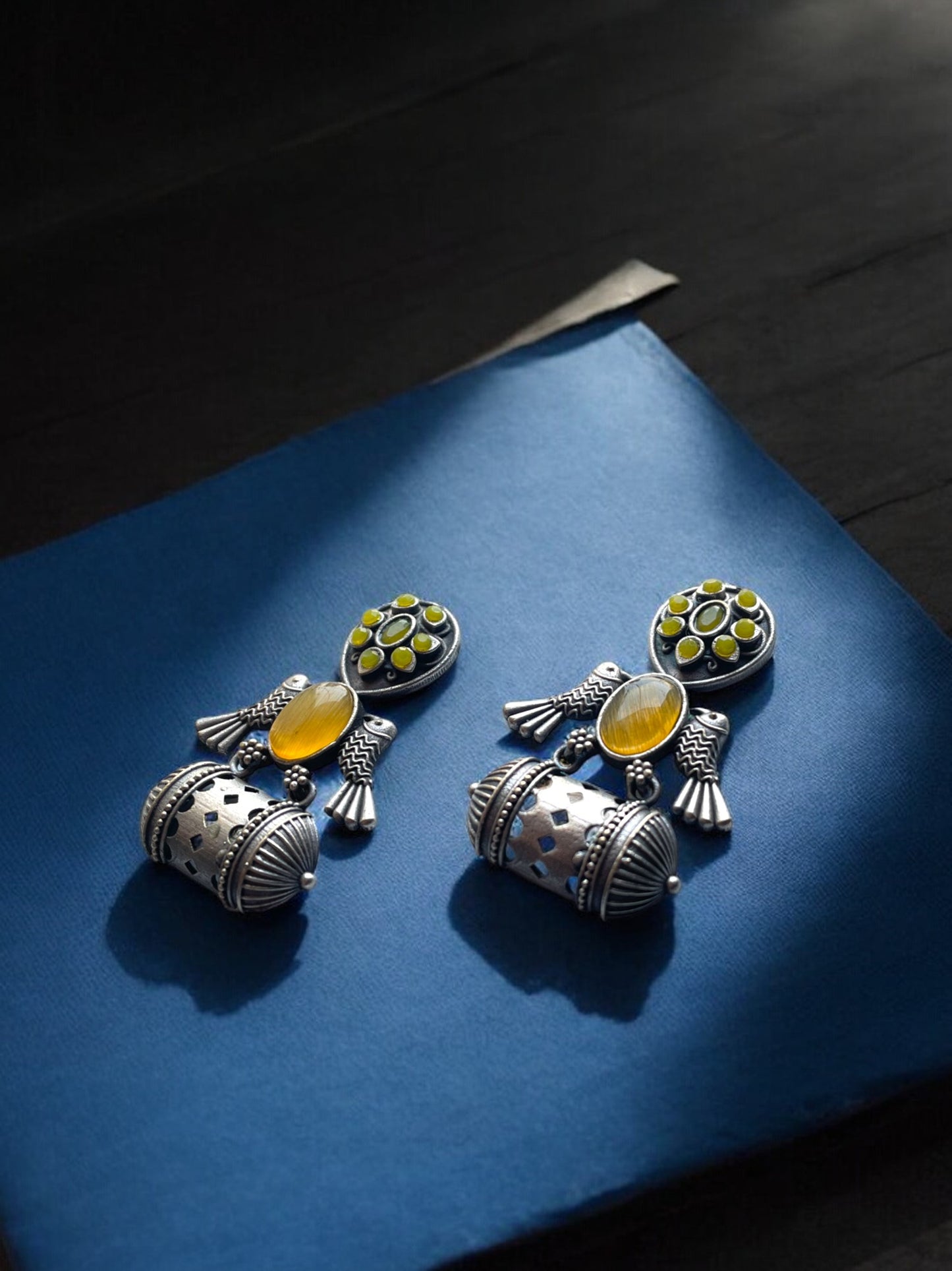 German Silver Bird Monalisa Stone Earrings