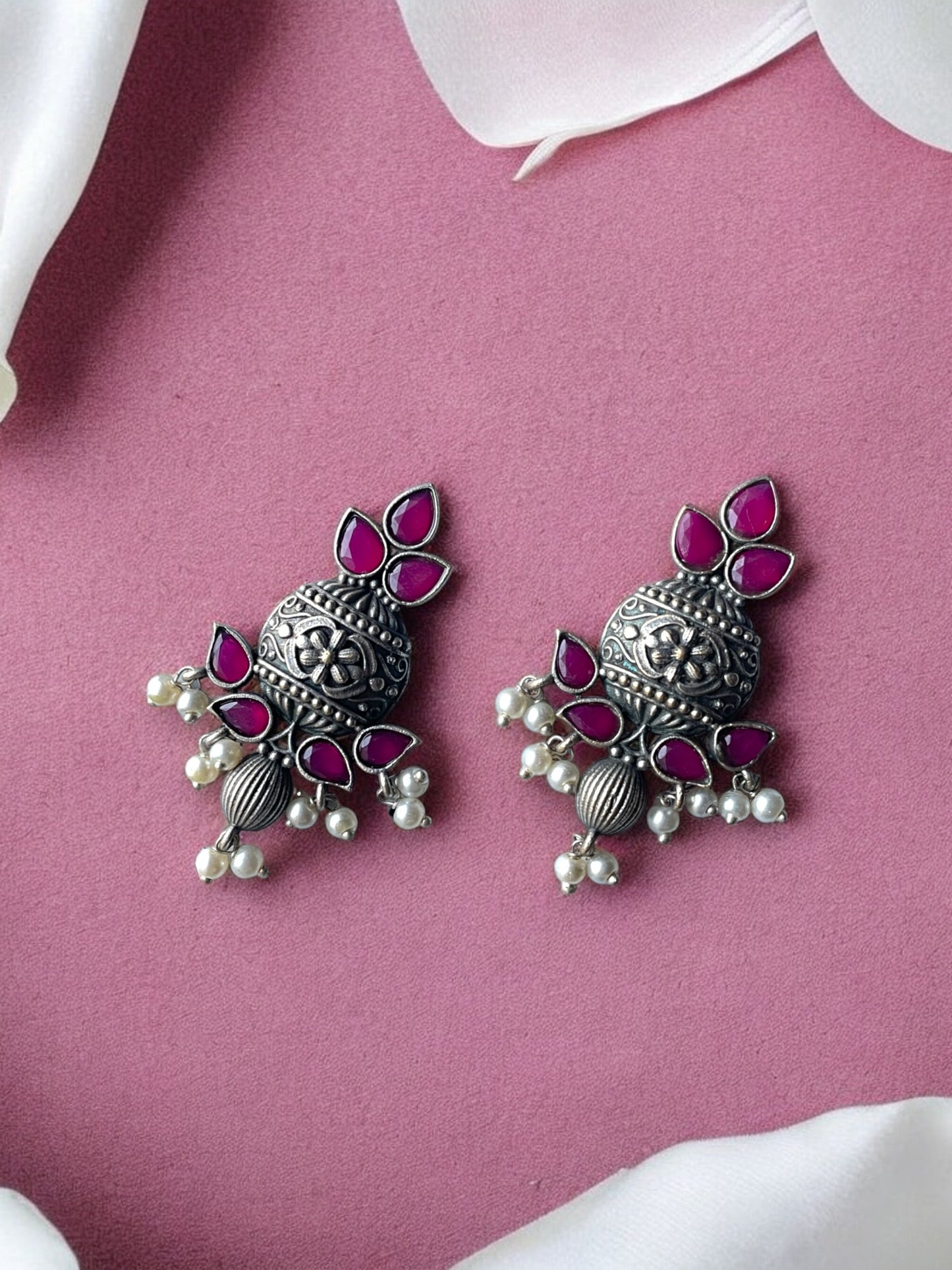 Brass Earrings with Elegant Dangling Pearls