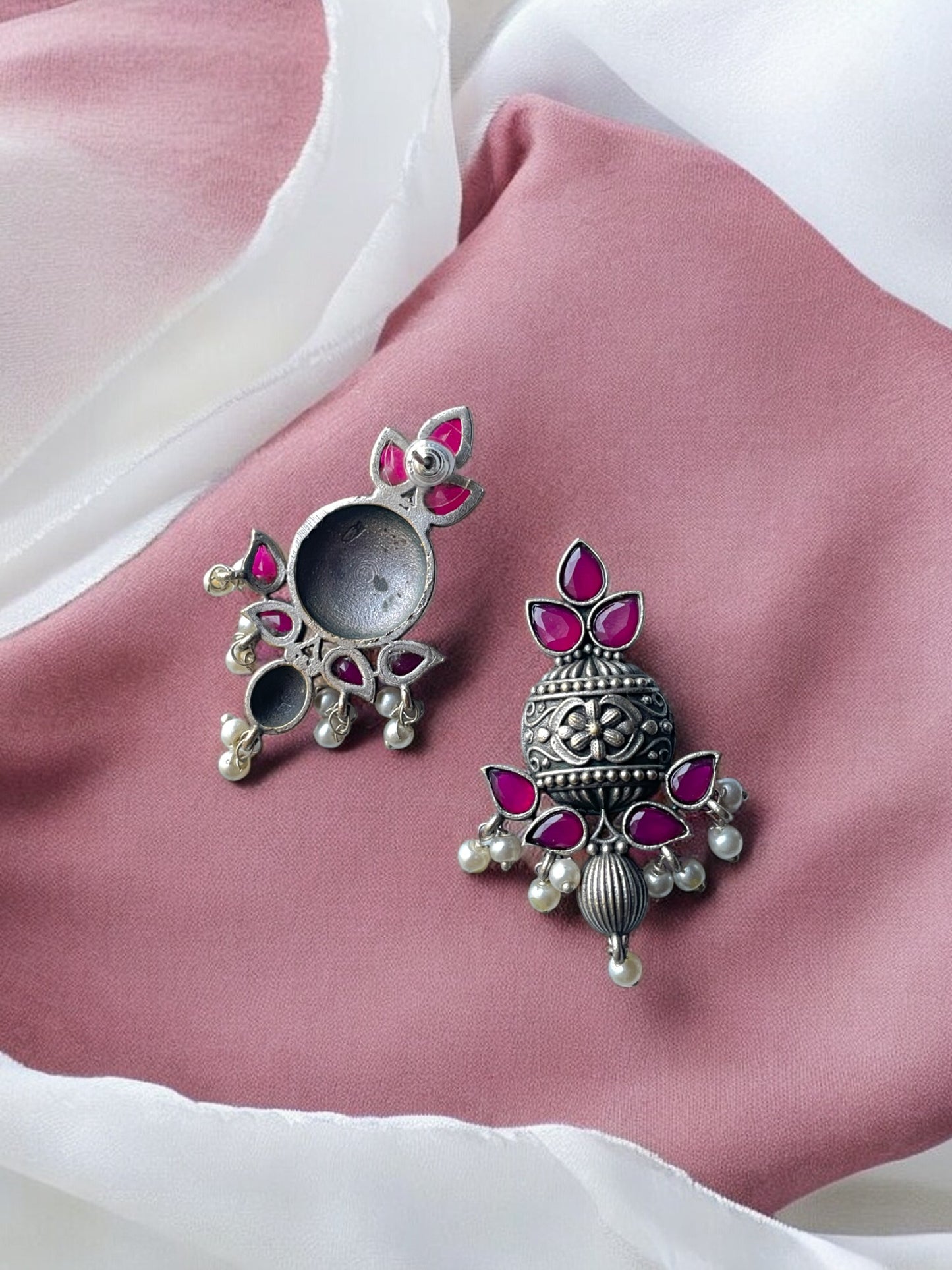 Brass Earrings with Elegant Dangling Pearls