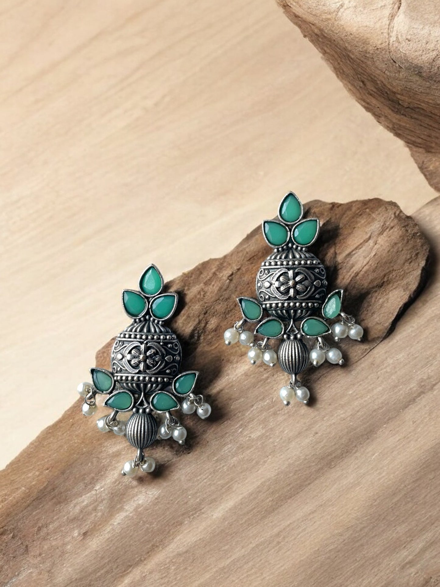 Brass Earrings with Elegant Dangling Pearls