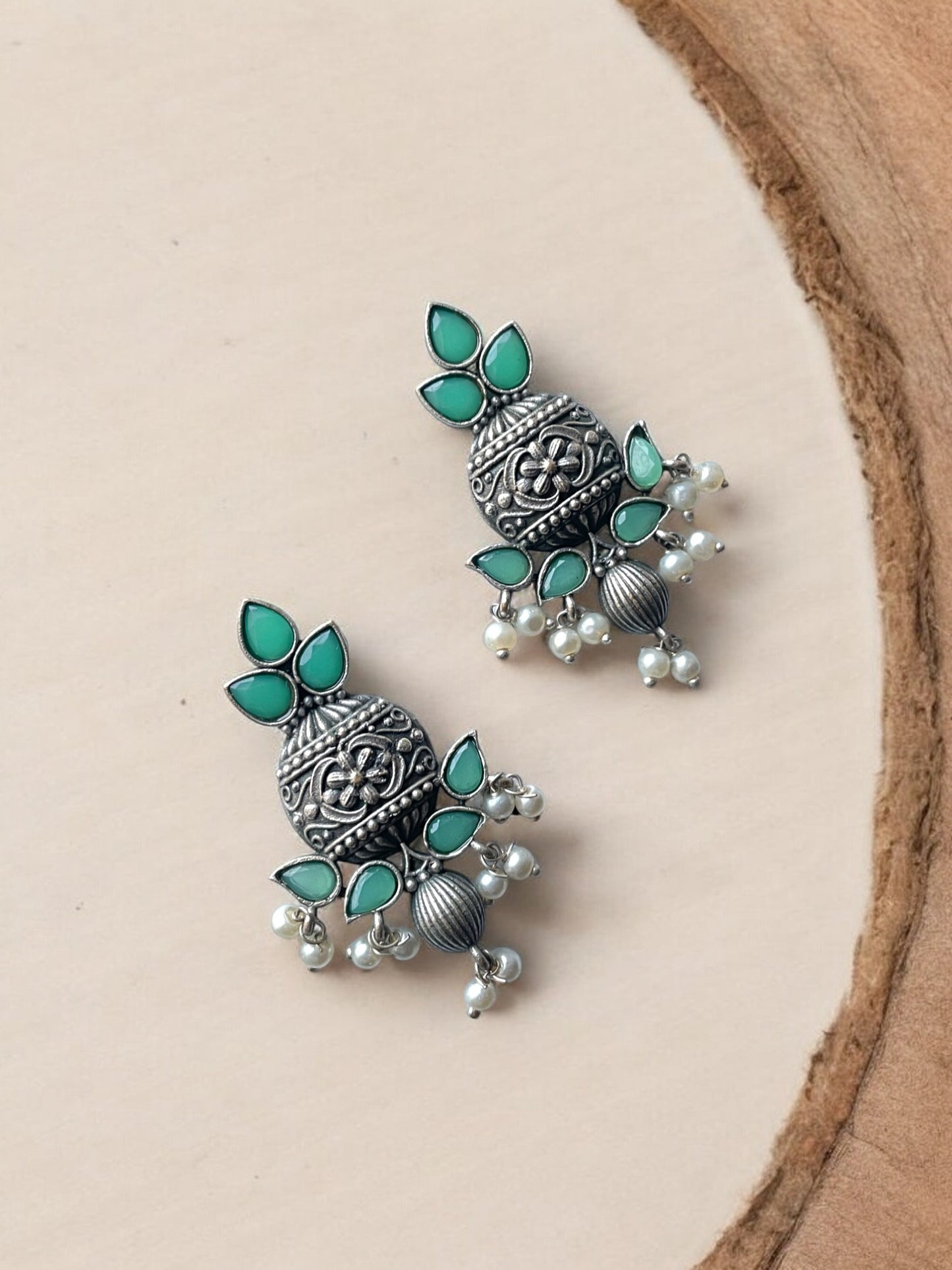 Brass Earrings with Elegant Dangling Pearls