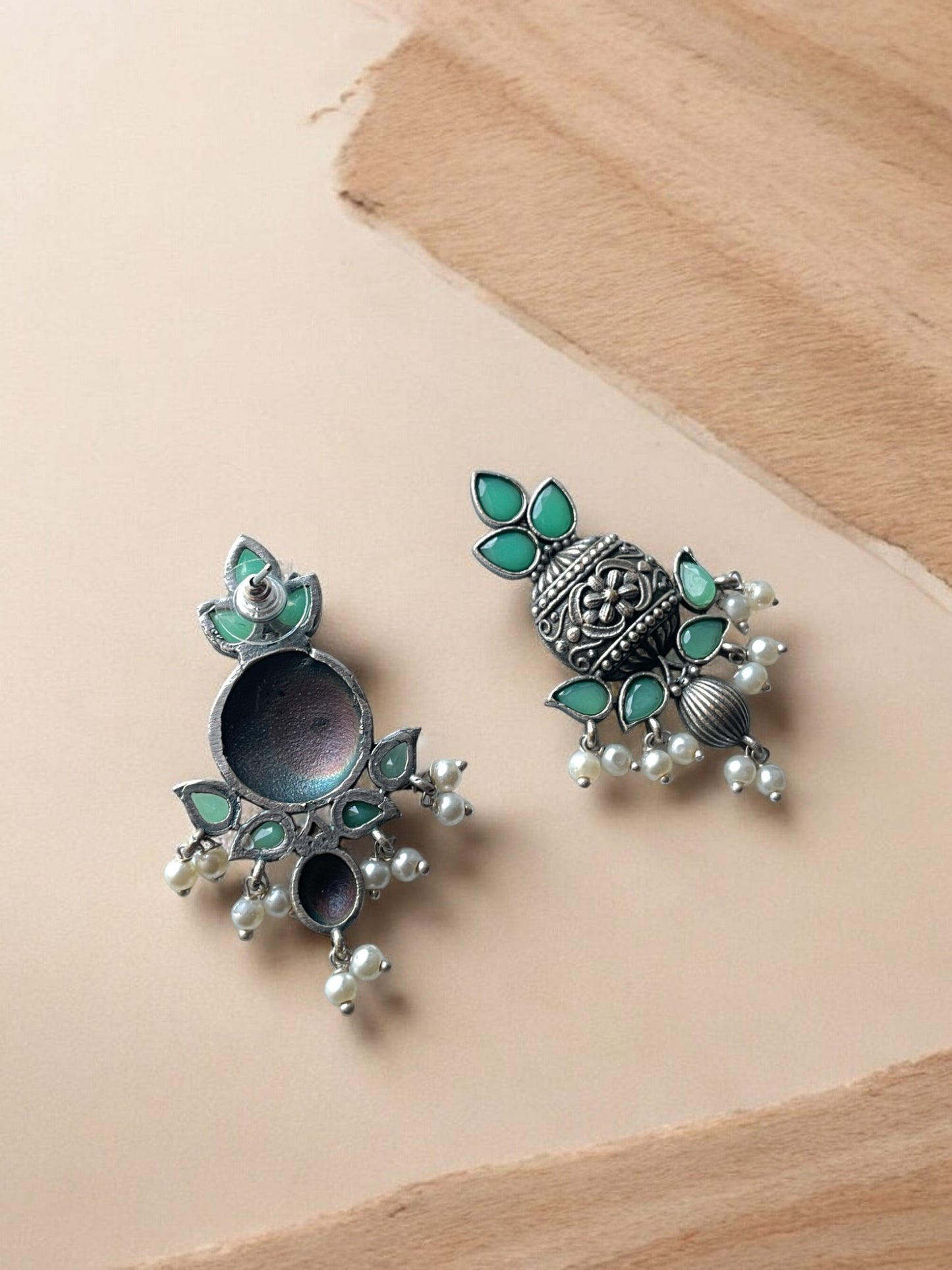 Brass Earrings with Elegant Dangling Pearls