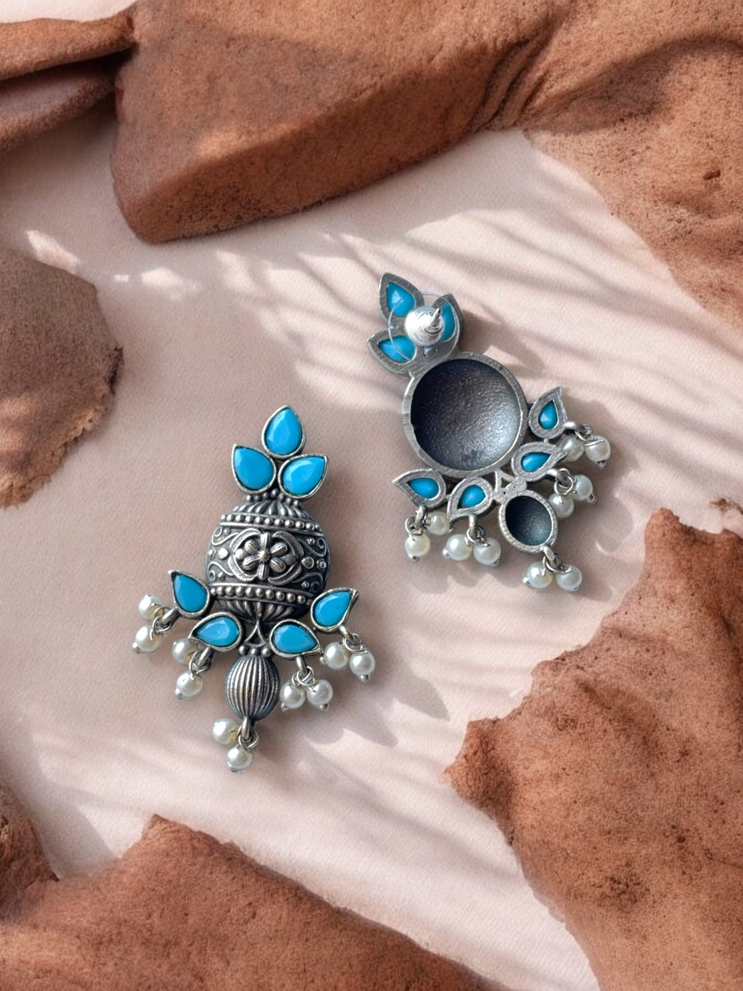 Brass Earrings with Elegant Dangling Pearls