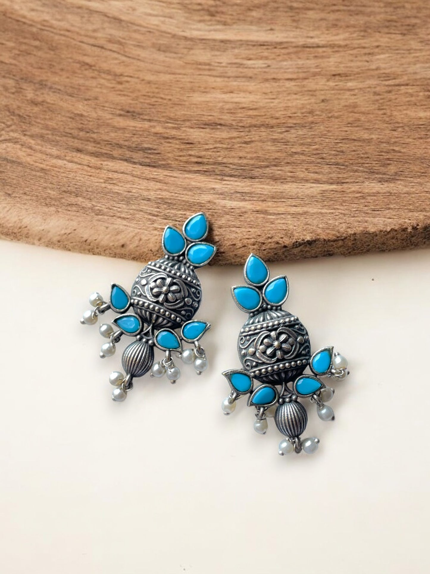 Brass Earrings with Elegant Dangling Pearls