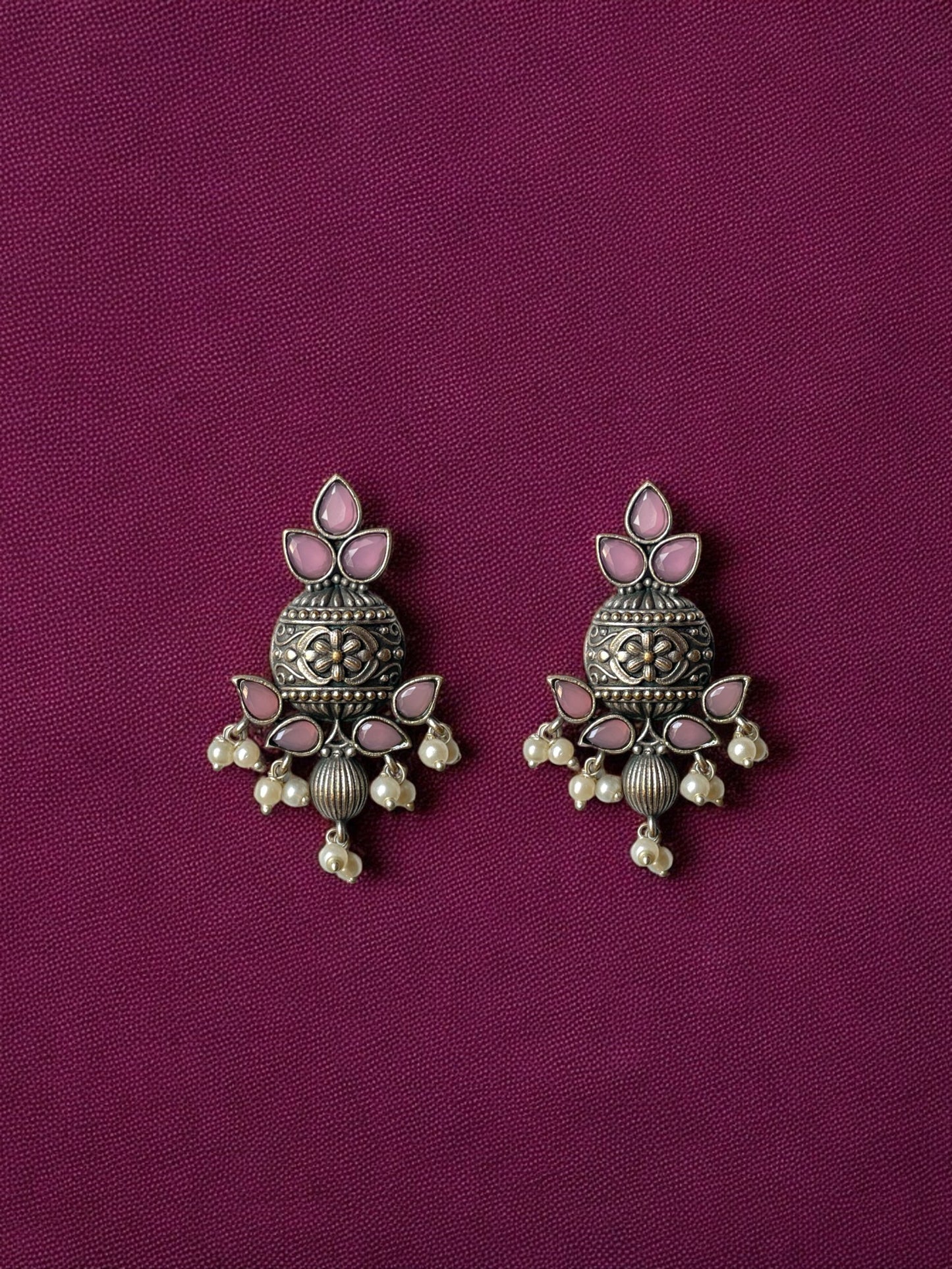 Brass Earrings with Elegant Dangling Pearls