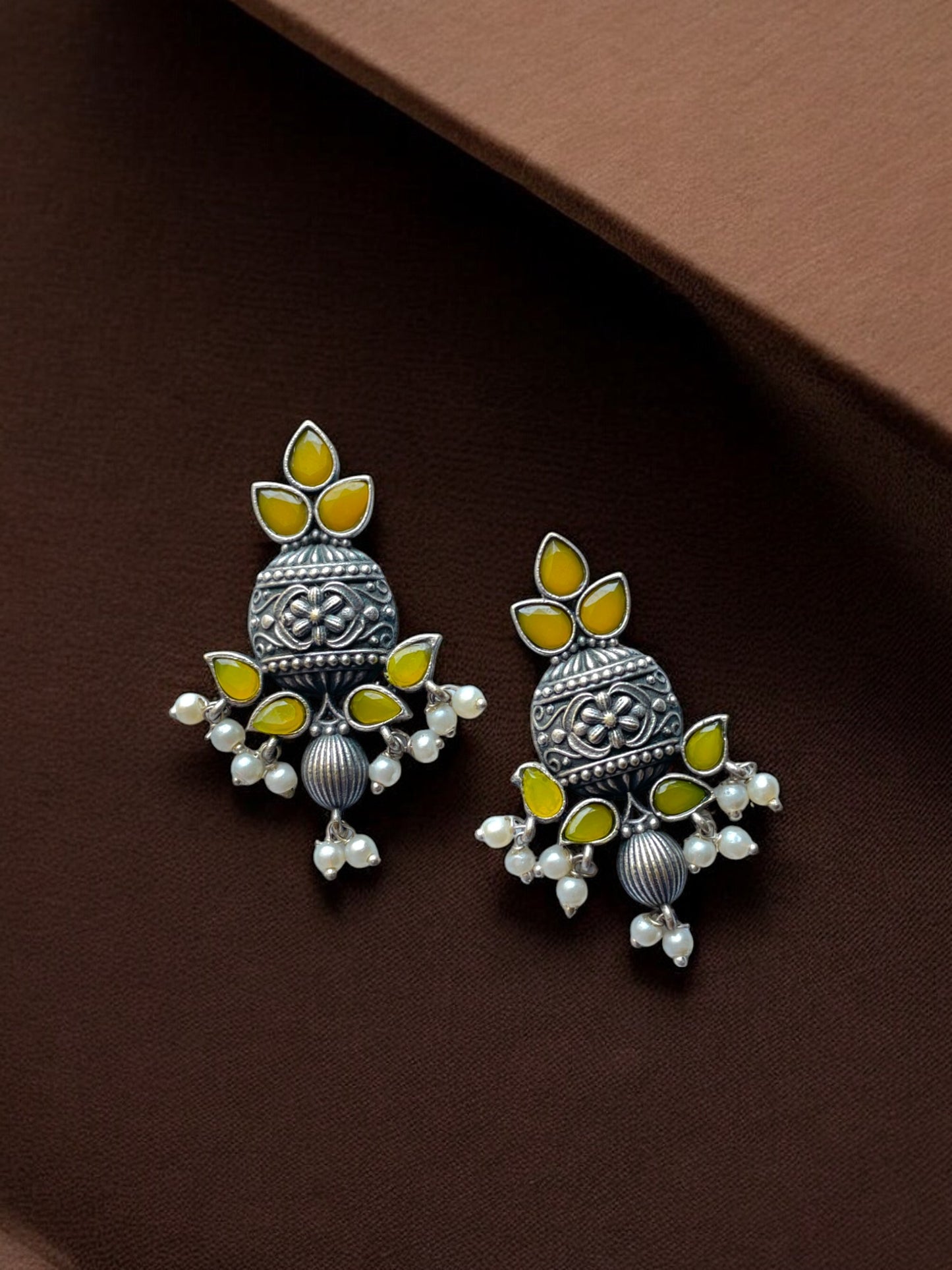Brass Earrings with Elegant Dangling Pearls
