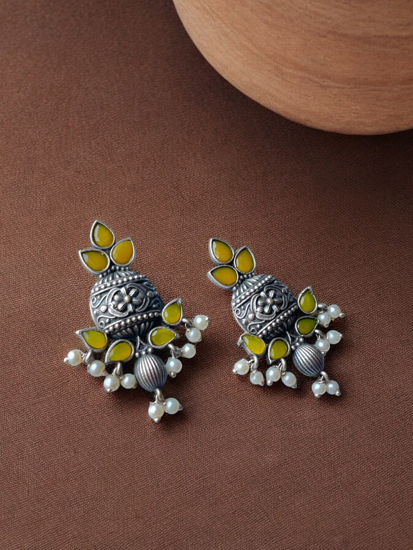 Brass Earrings with Elegant Dangling Pearls