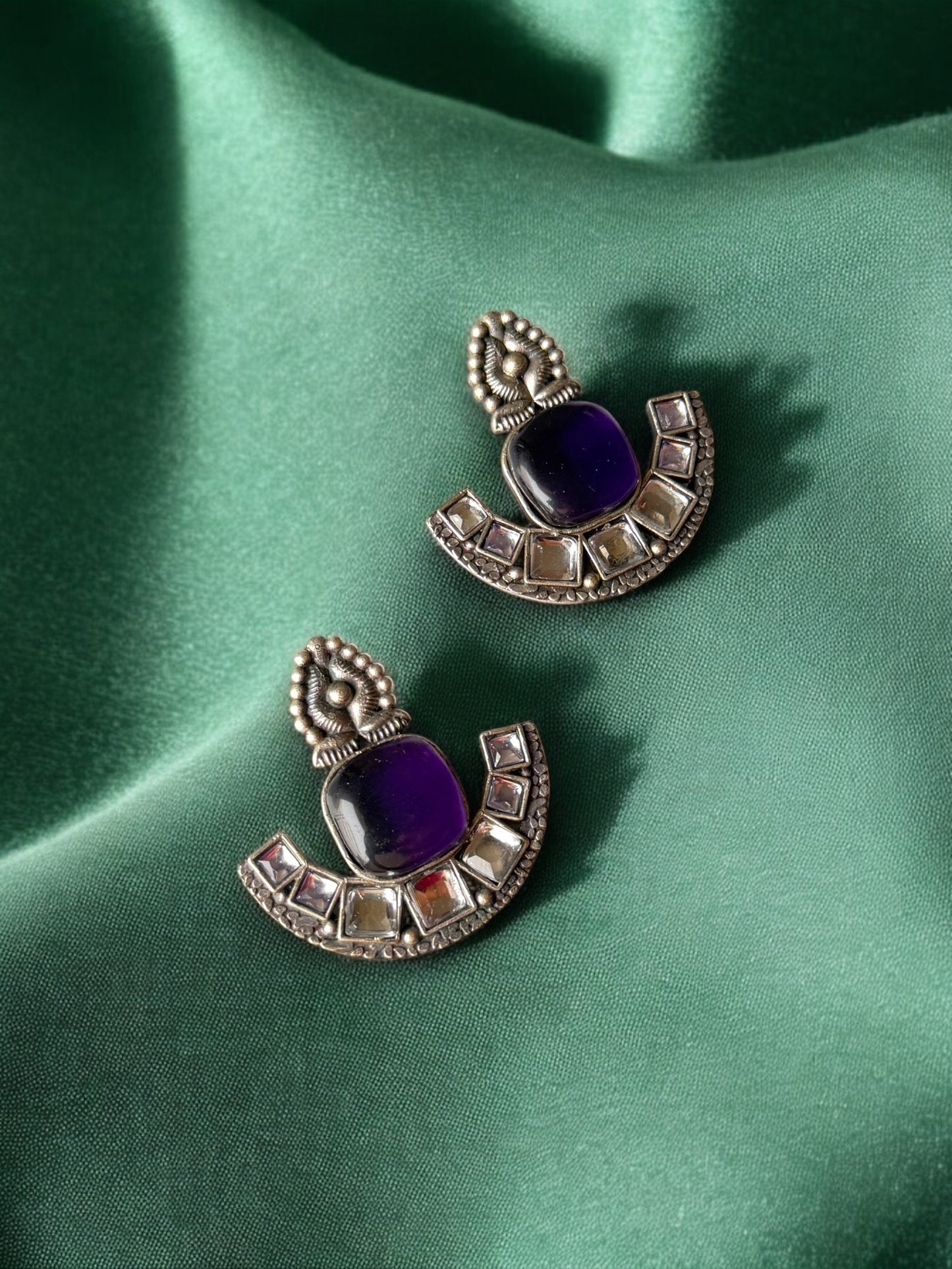 Silver Replica Earrings with Embedded Stones