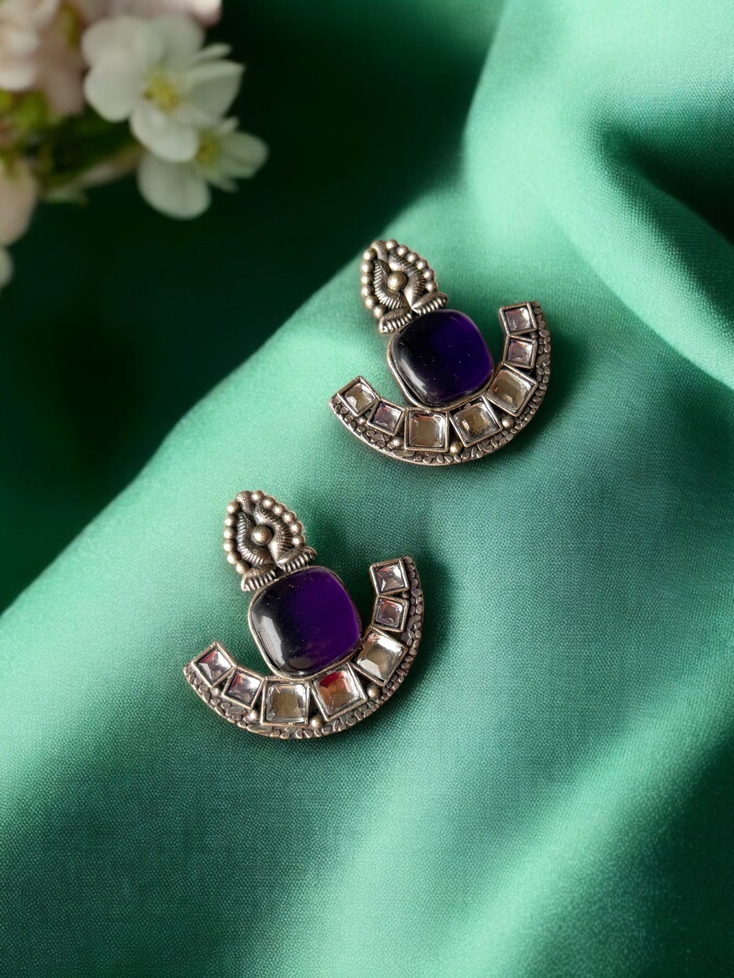 Silver Replica Earrings with Embedded Stones