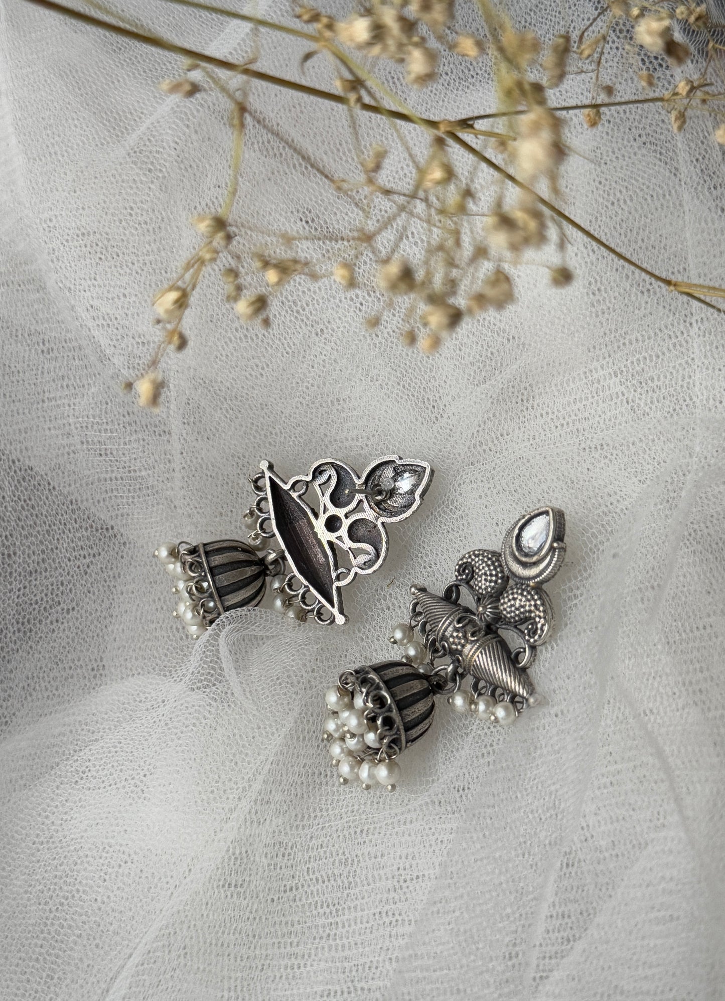 German Silver Jhumka Earrings with Pearls