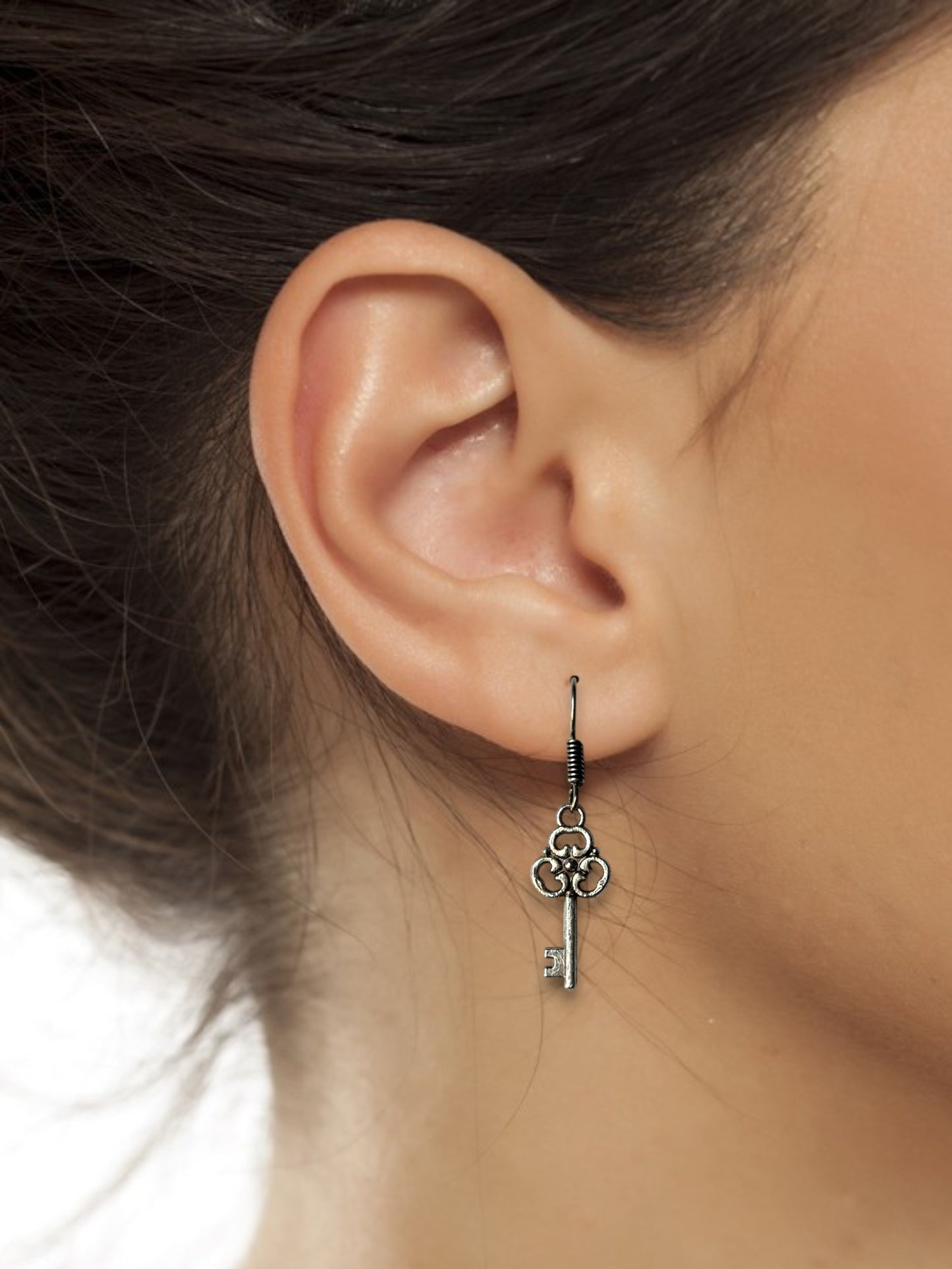 Elegant Key German Silver Dangling Earrings