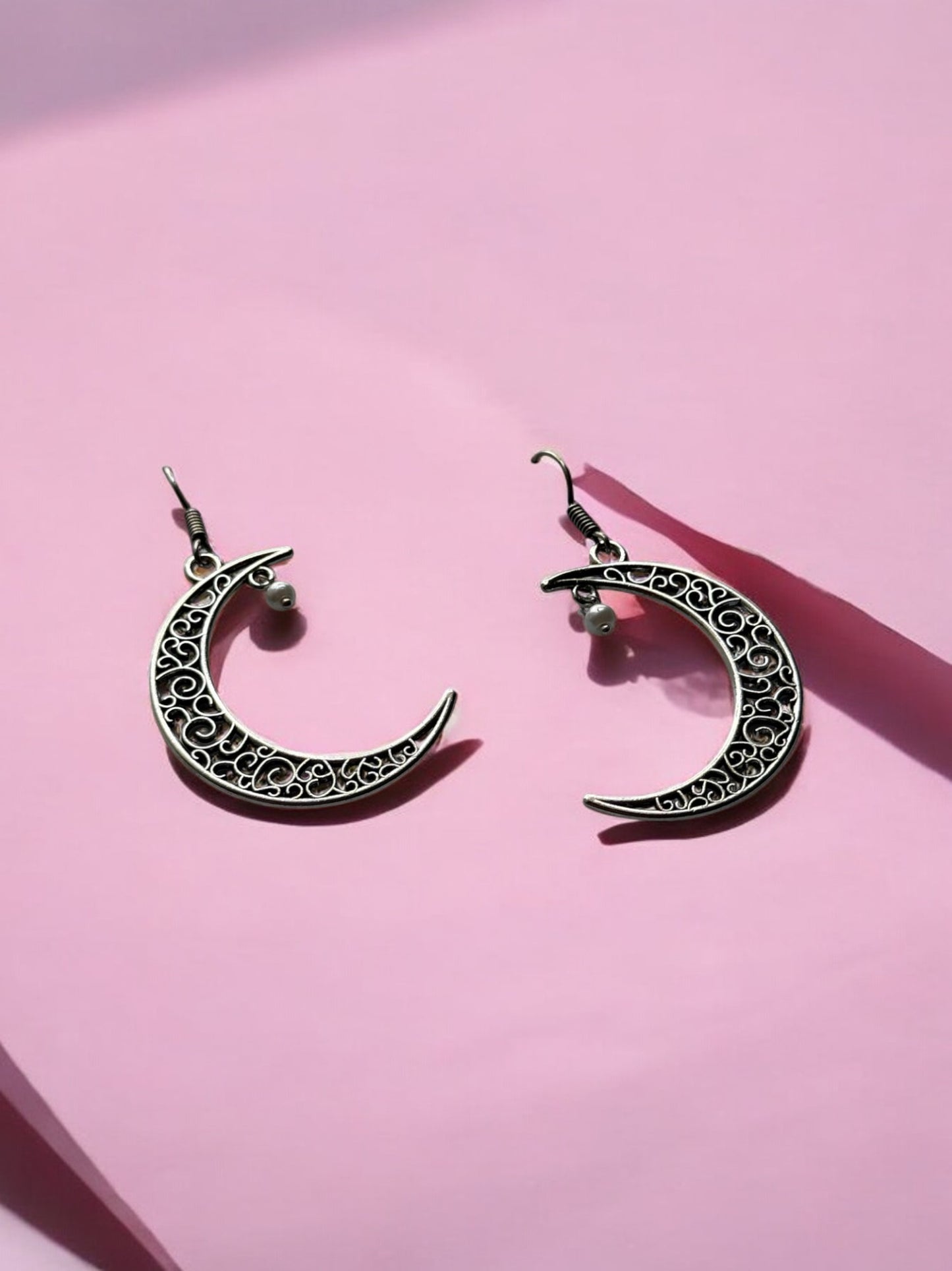 Elegant Half Moon German Silver Dangling Earrings