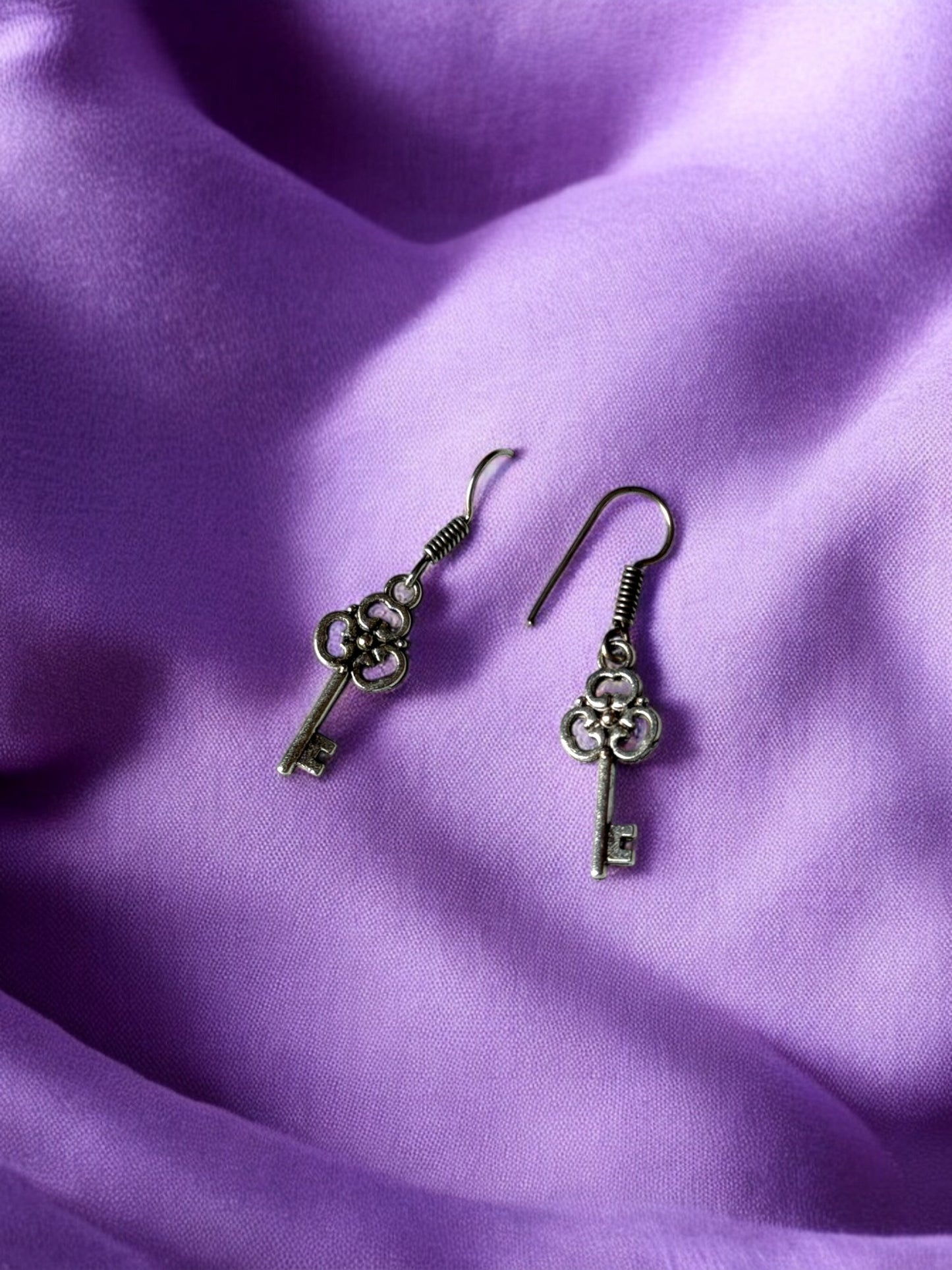 Elegant Key German Silver Dangling Earrings