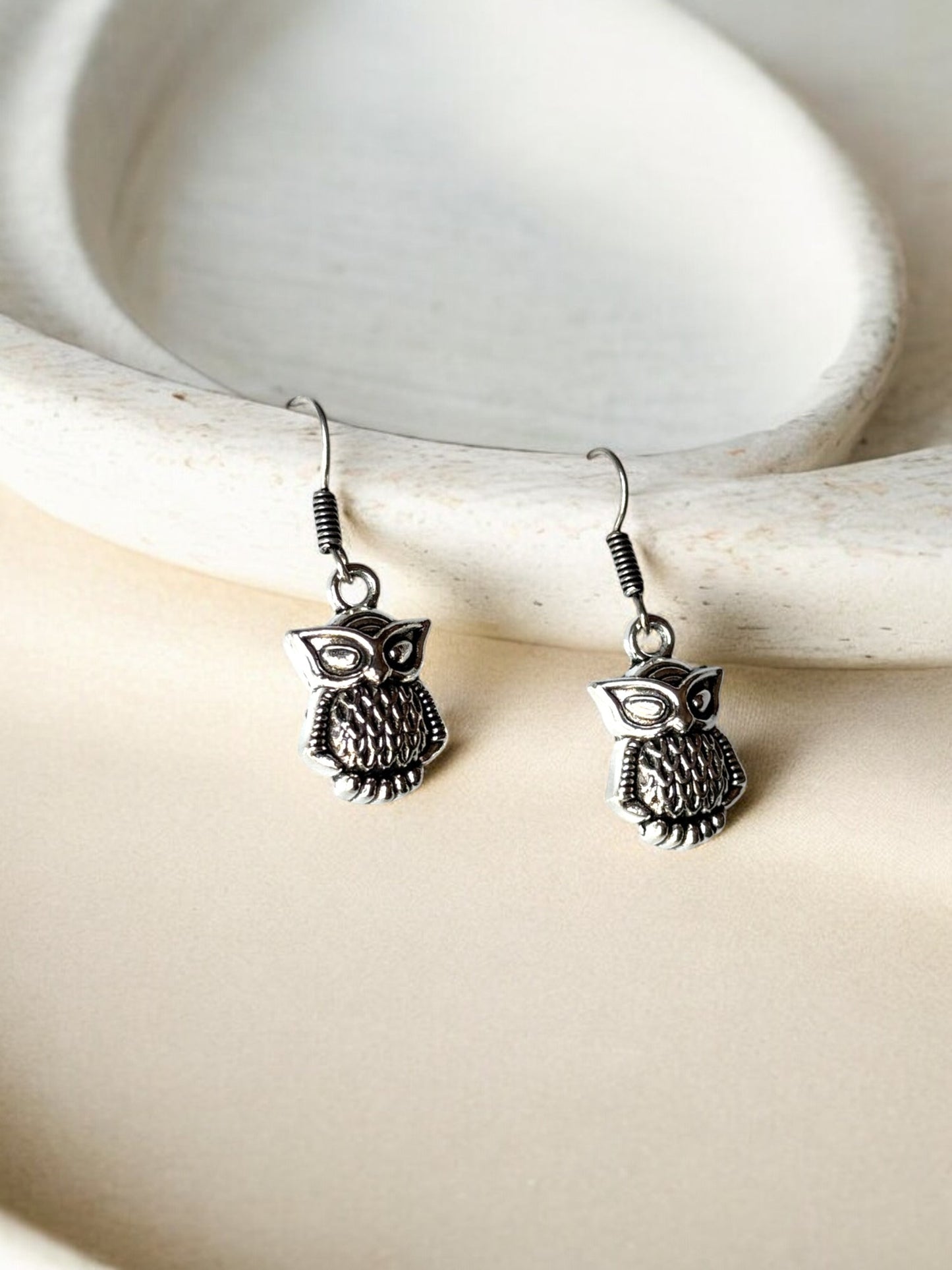 Charming Owl German Silver Dangling Earrings