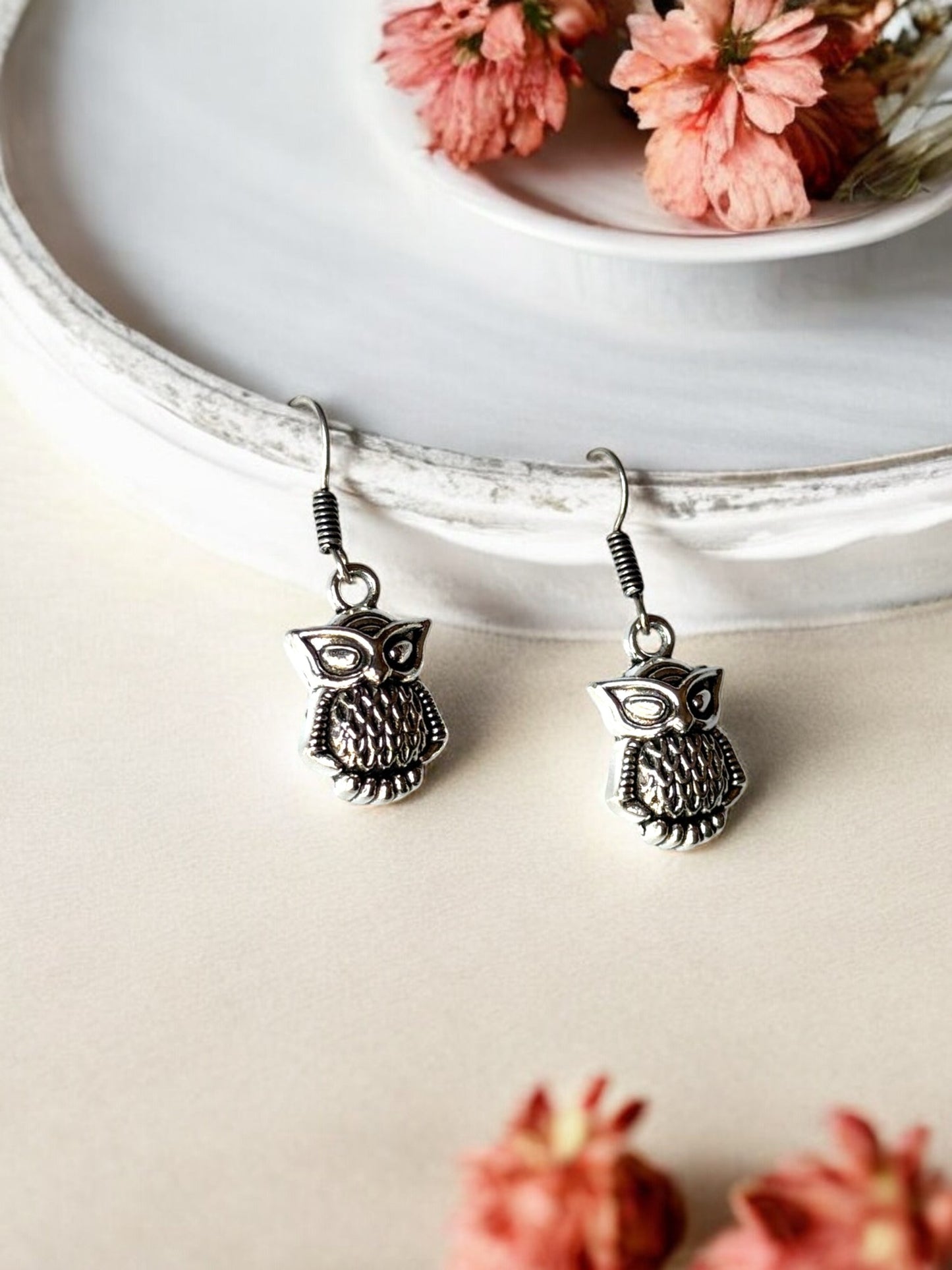 Charming Owl German Silver Dangling Earrings