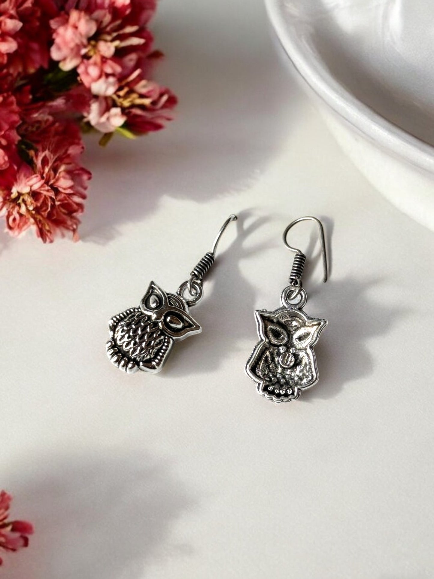 Charming Owl German Silver Dangling Earrings