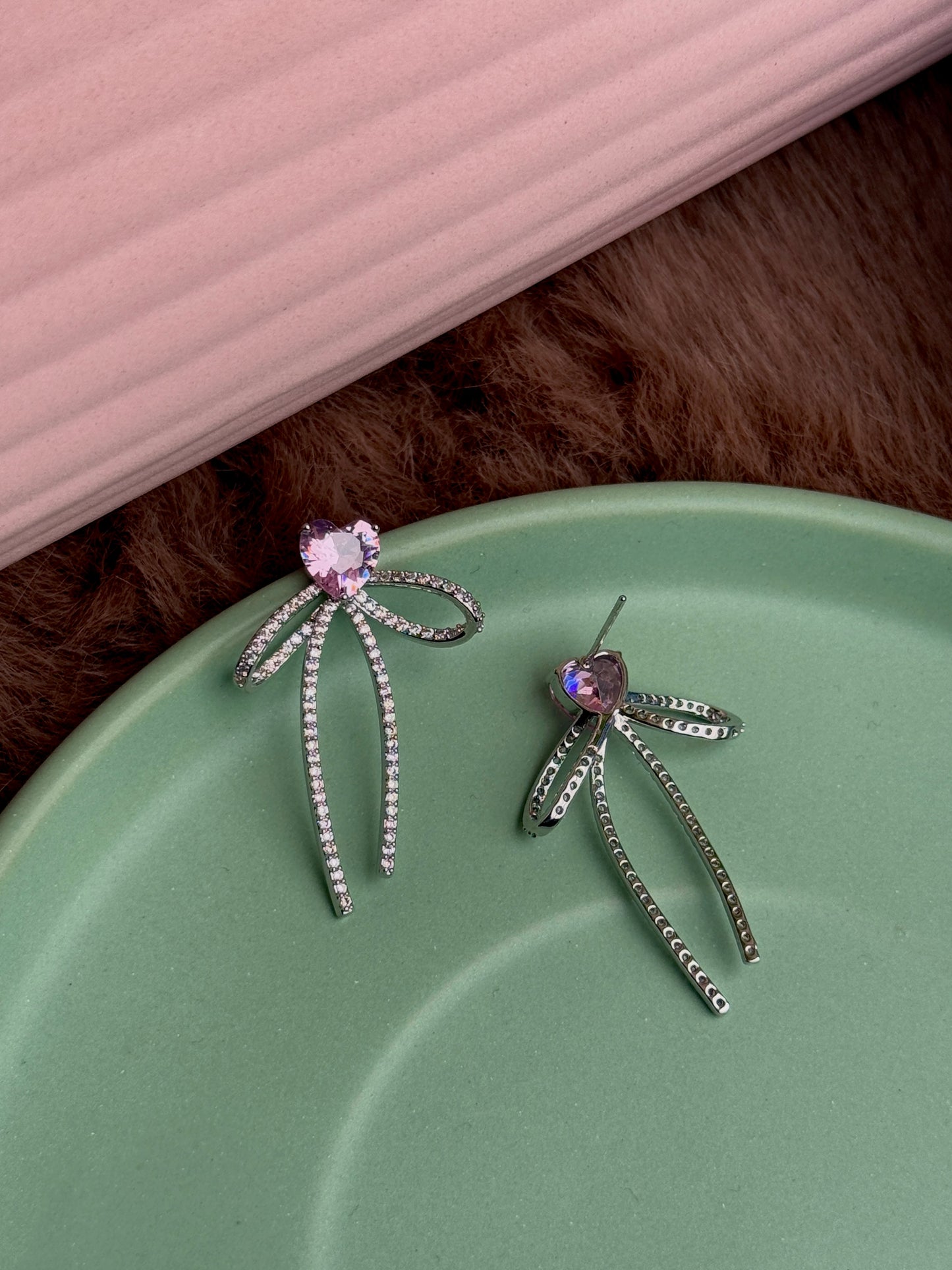 Silver-Plated Bow Earrings Embedded with AD Stones | Anti-Tarnish