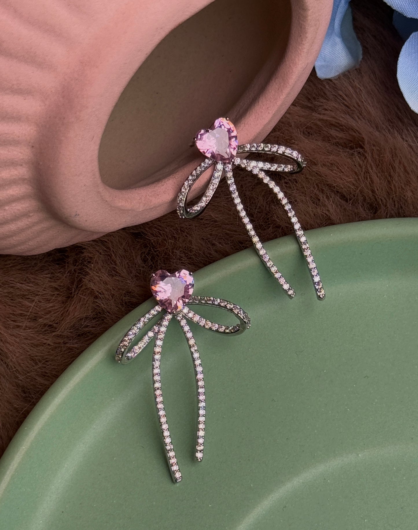 Silver-Plated Bow Earrings Embedded with AD Stones | Anti-Tarnish