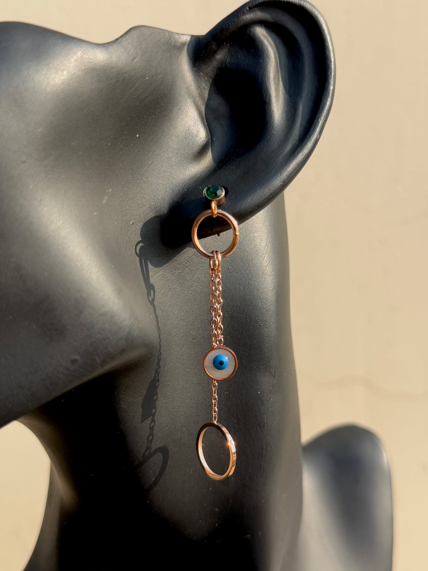 Dangling Evil Eye Rose Gold Earring | Anti-Tarnish & Waterproof
