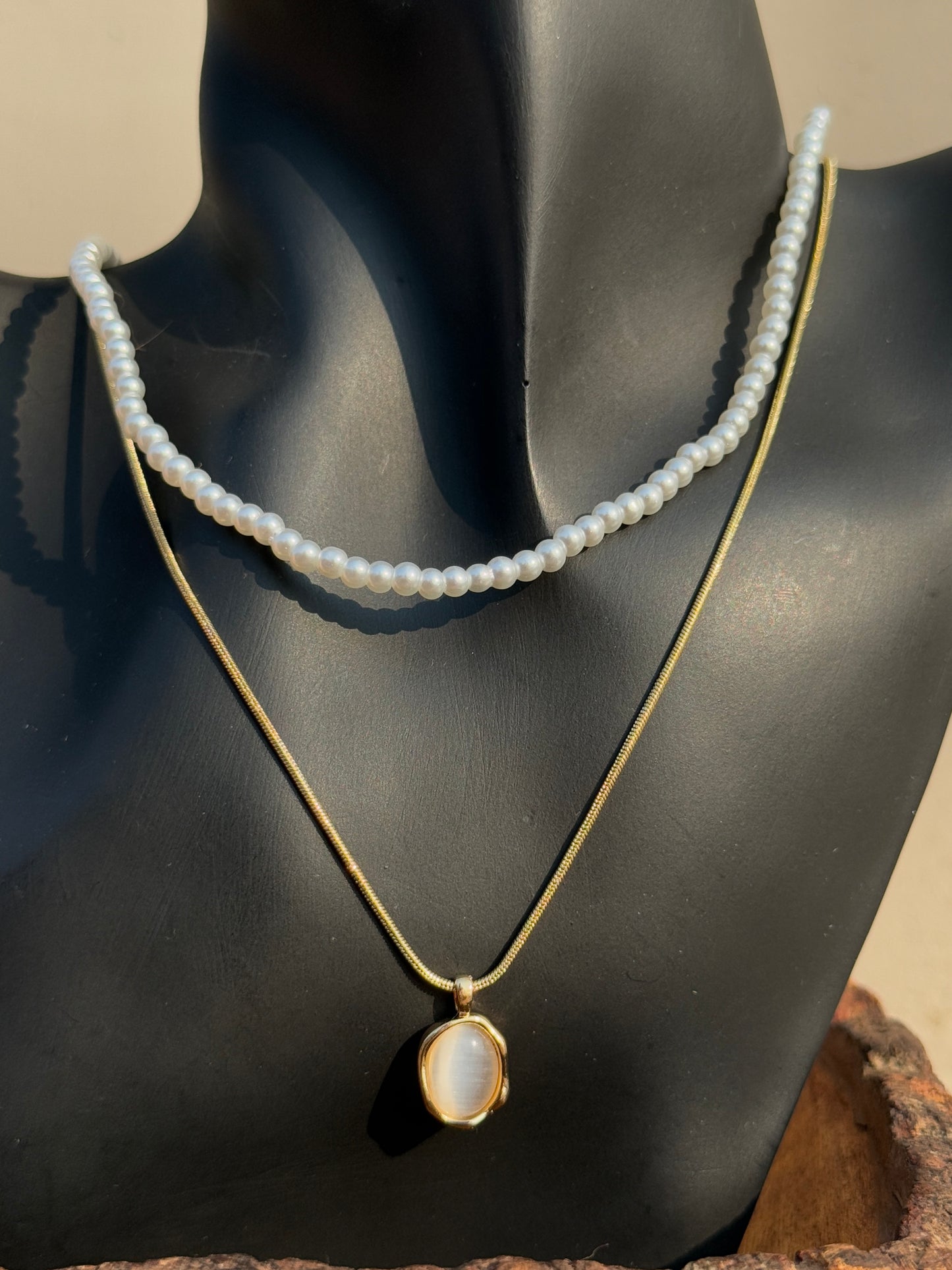 Pearl Two-Layered Chain Statement Classic Necklace