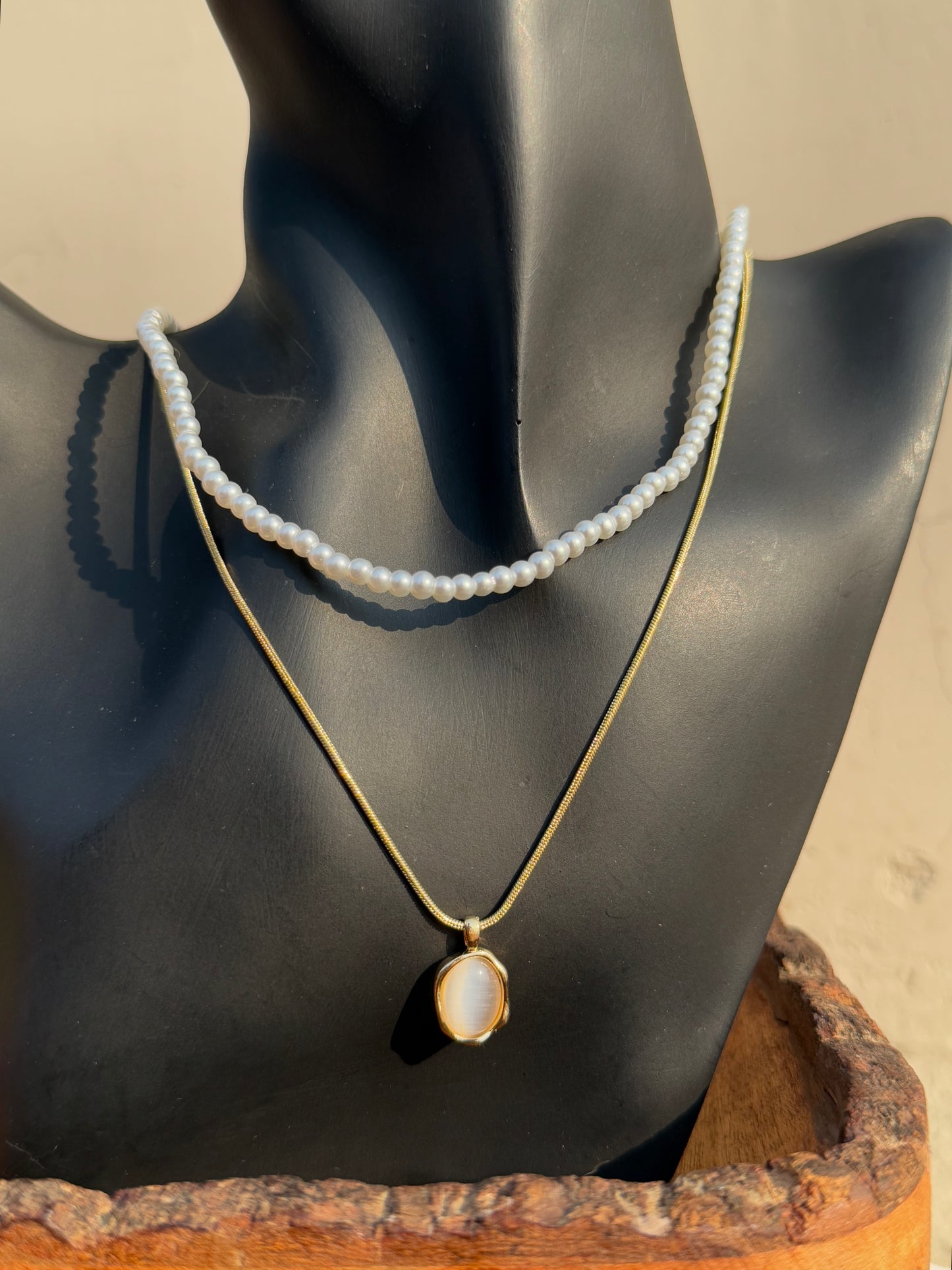 Pearl Two-Layered Chain Statement Classic Necklace