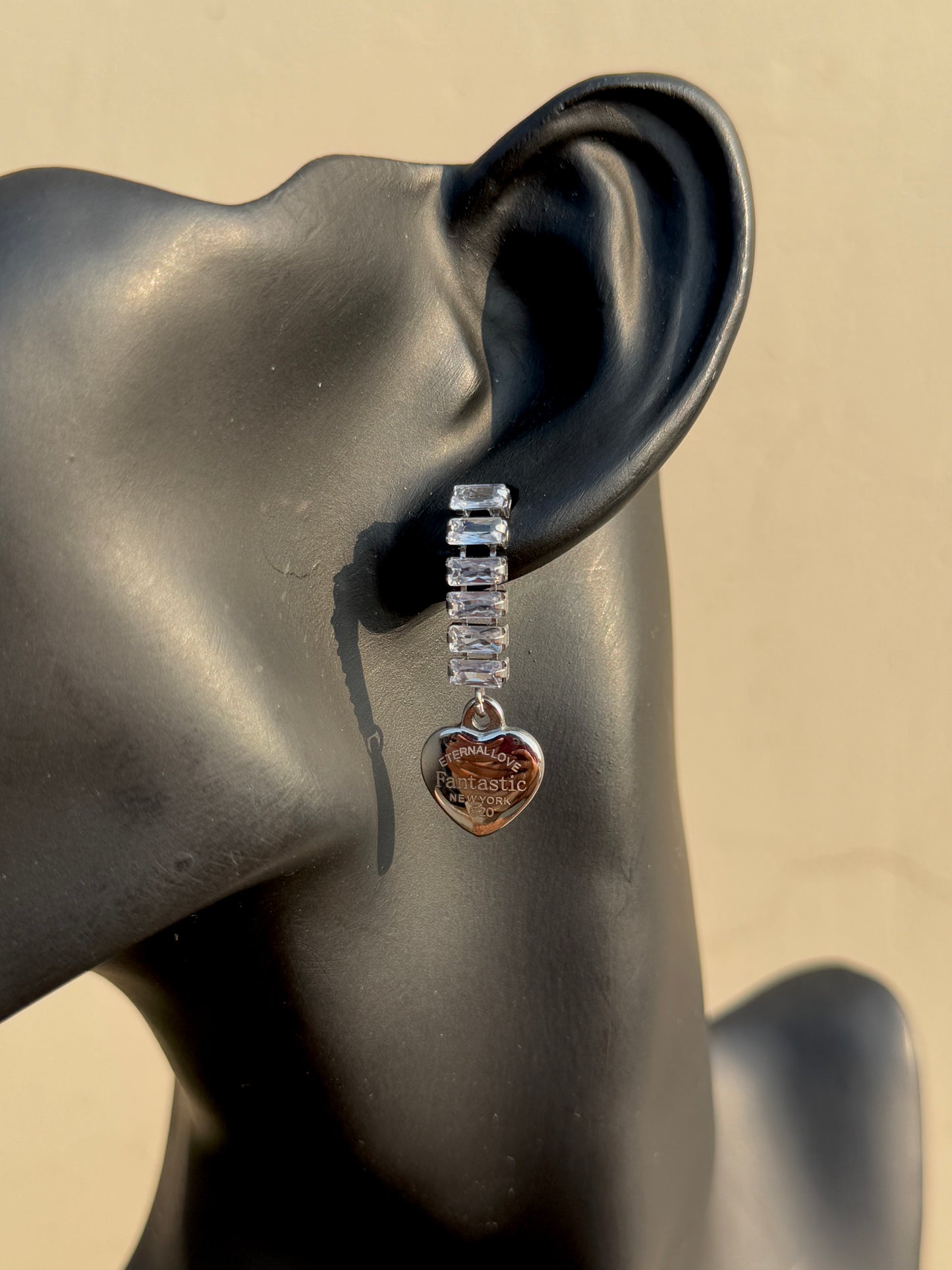 AD Stone Embedded Hanging Heart Earrings | Anti-Tarnish & Waterproof