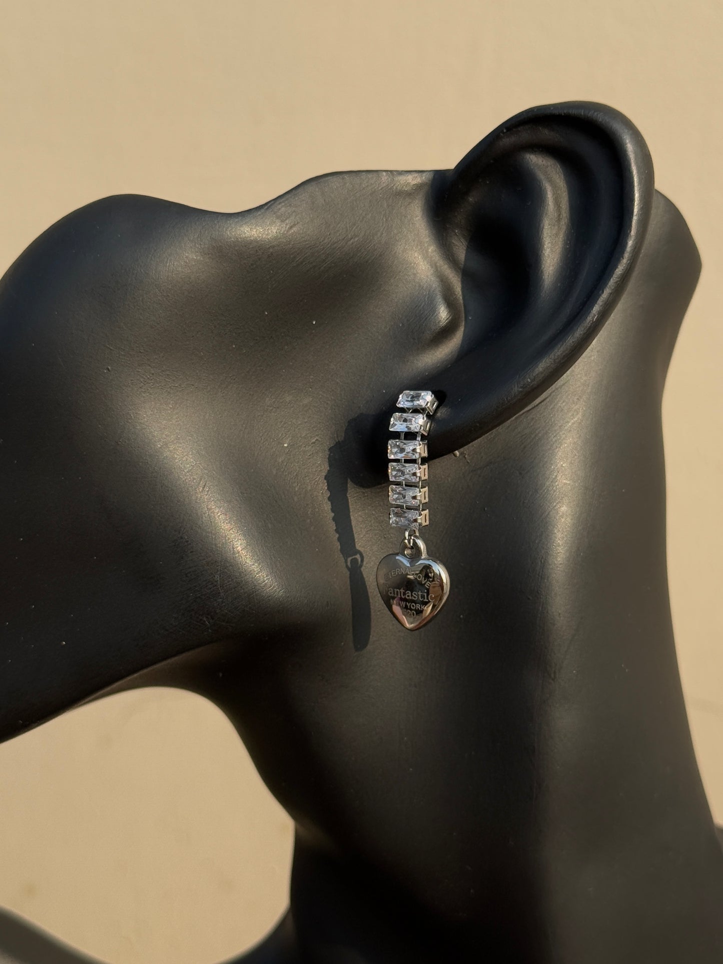 AD Stone Embedded Hanging Heart Earrings | Anti-Tarnish & Waterproof