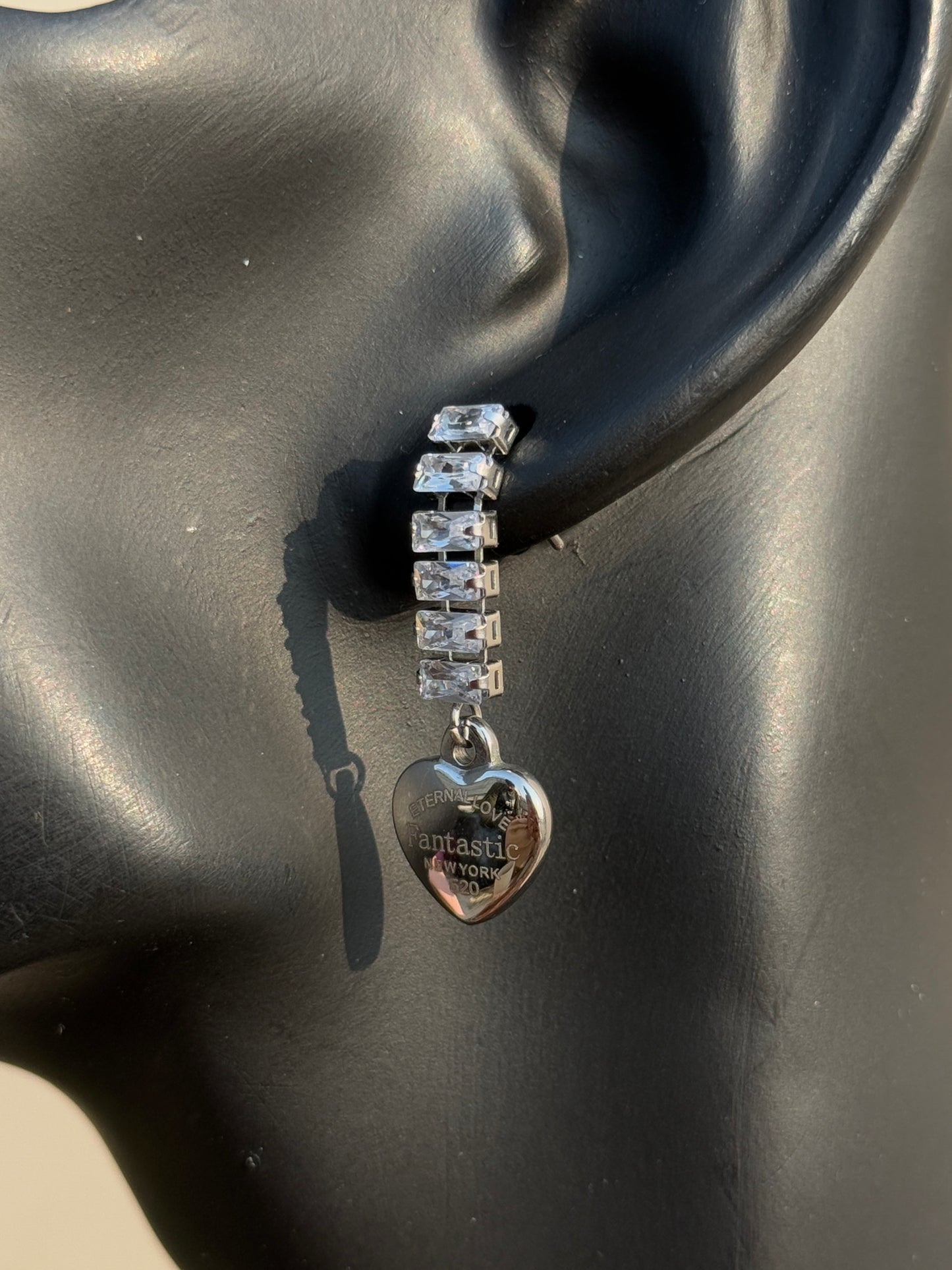 AD Stone Embedded Hanging Heart Earrings | Anti-Tarnish & Waterproof