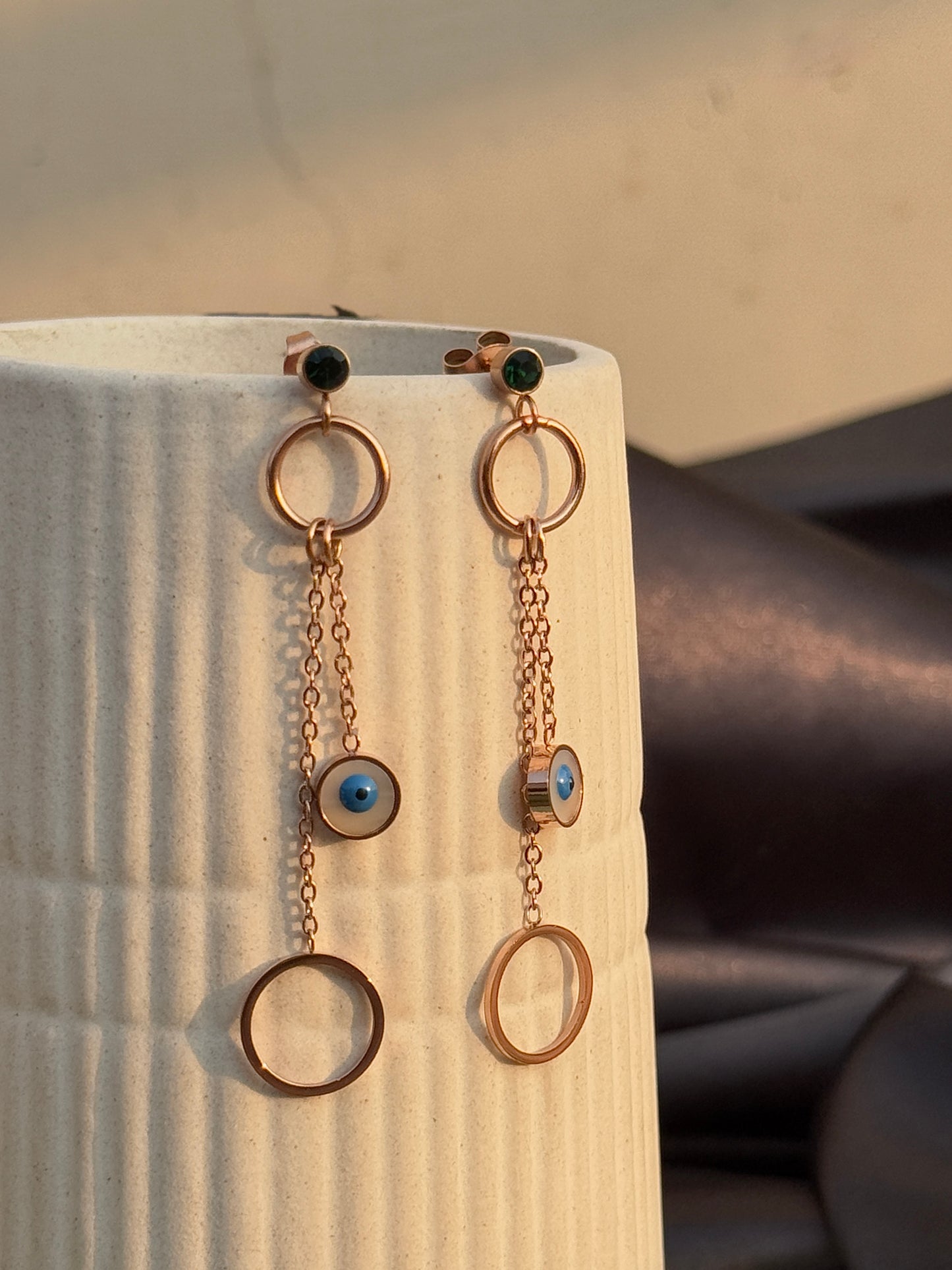 Dangling Evil Eye Rose Gold Earring | Anti-Tarnish & Waterproof