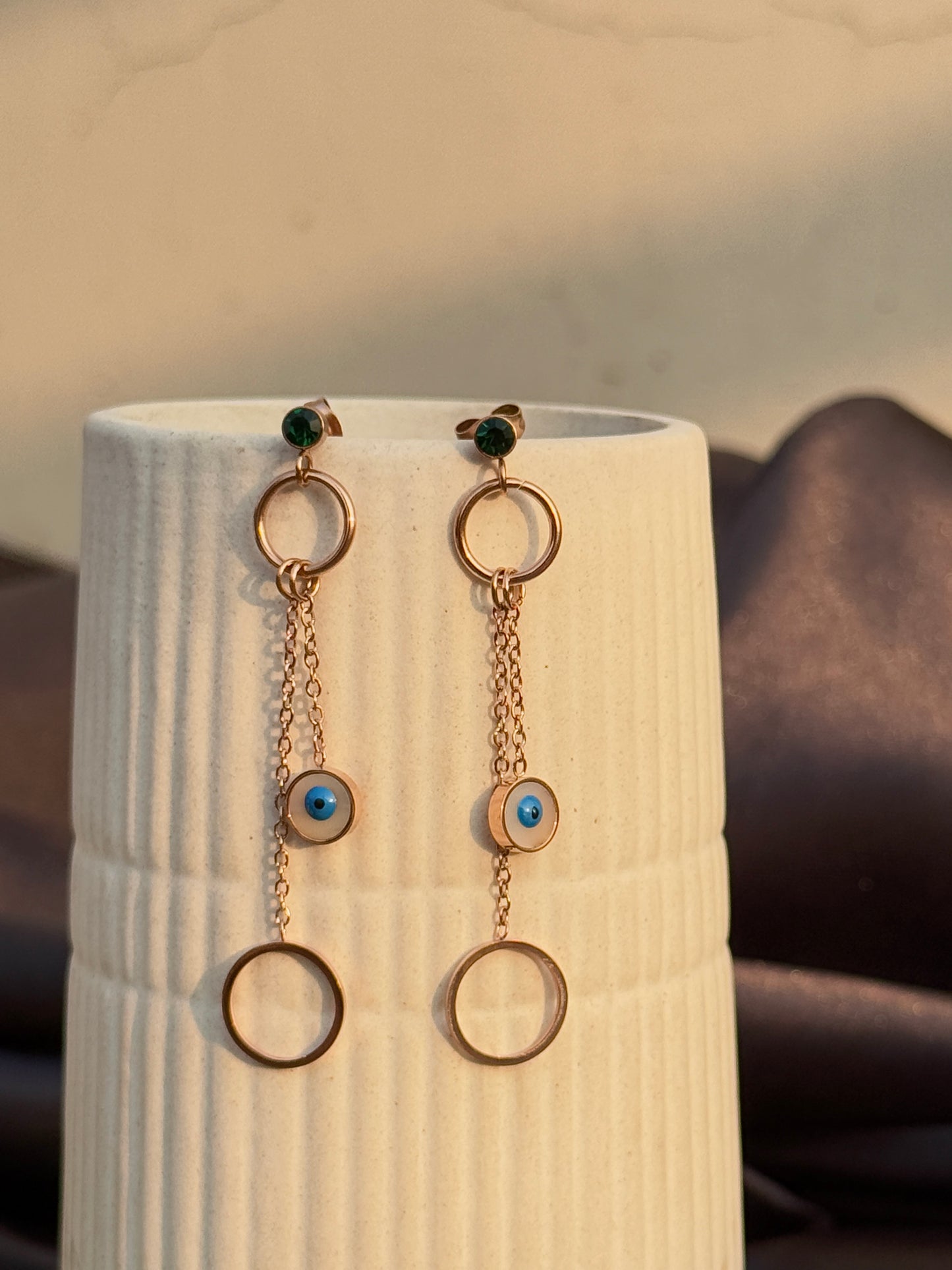 Dangling Evil Eye Rose Gold Earring | Anti-Tarnish & Waterproof