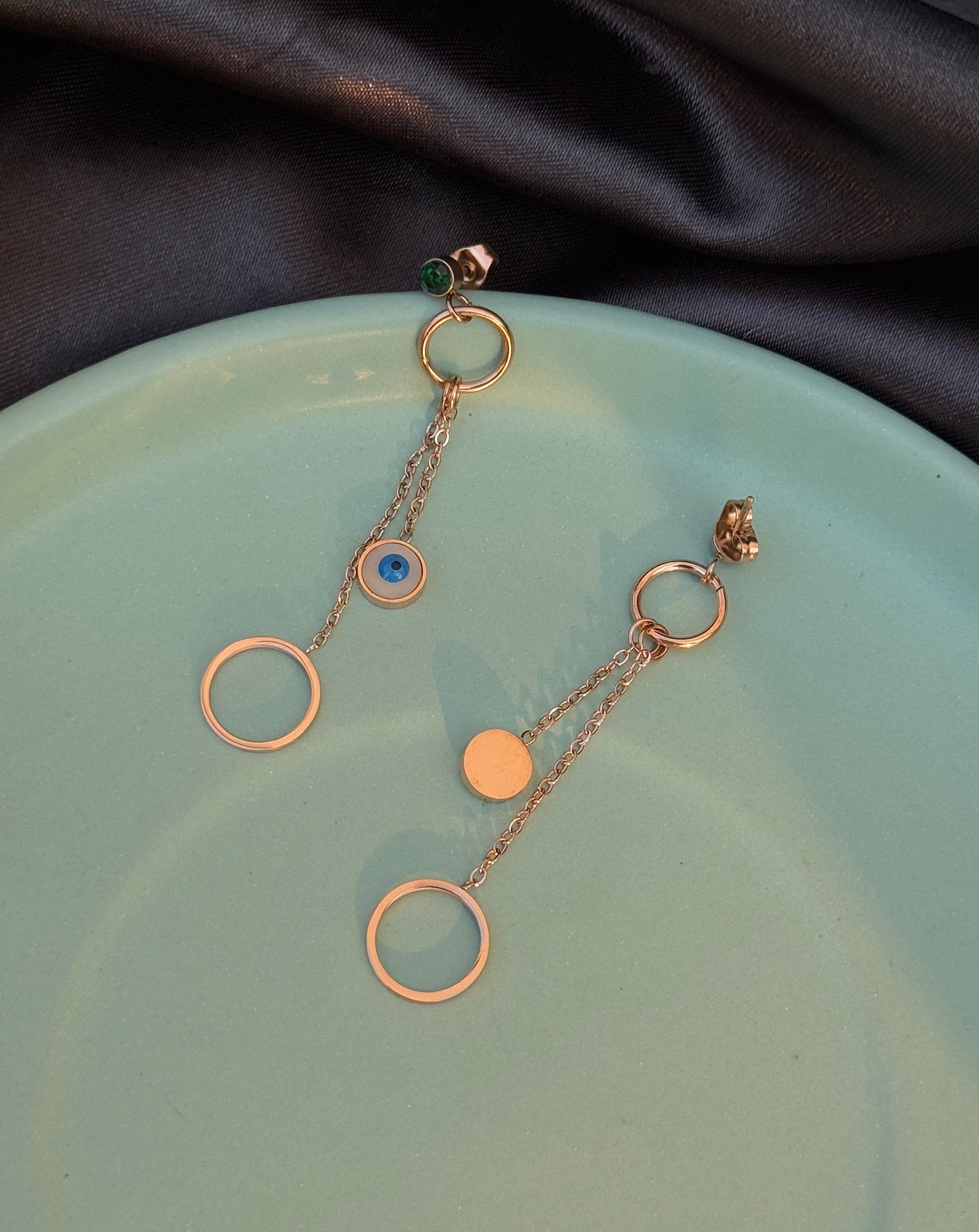 Dangling Evil Eye Rose Gold Earring | Anti-Tarnish & Waterproof