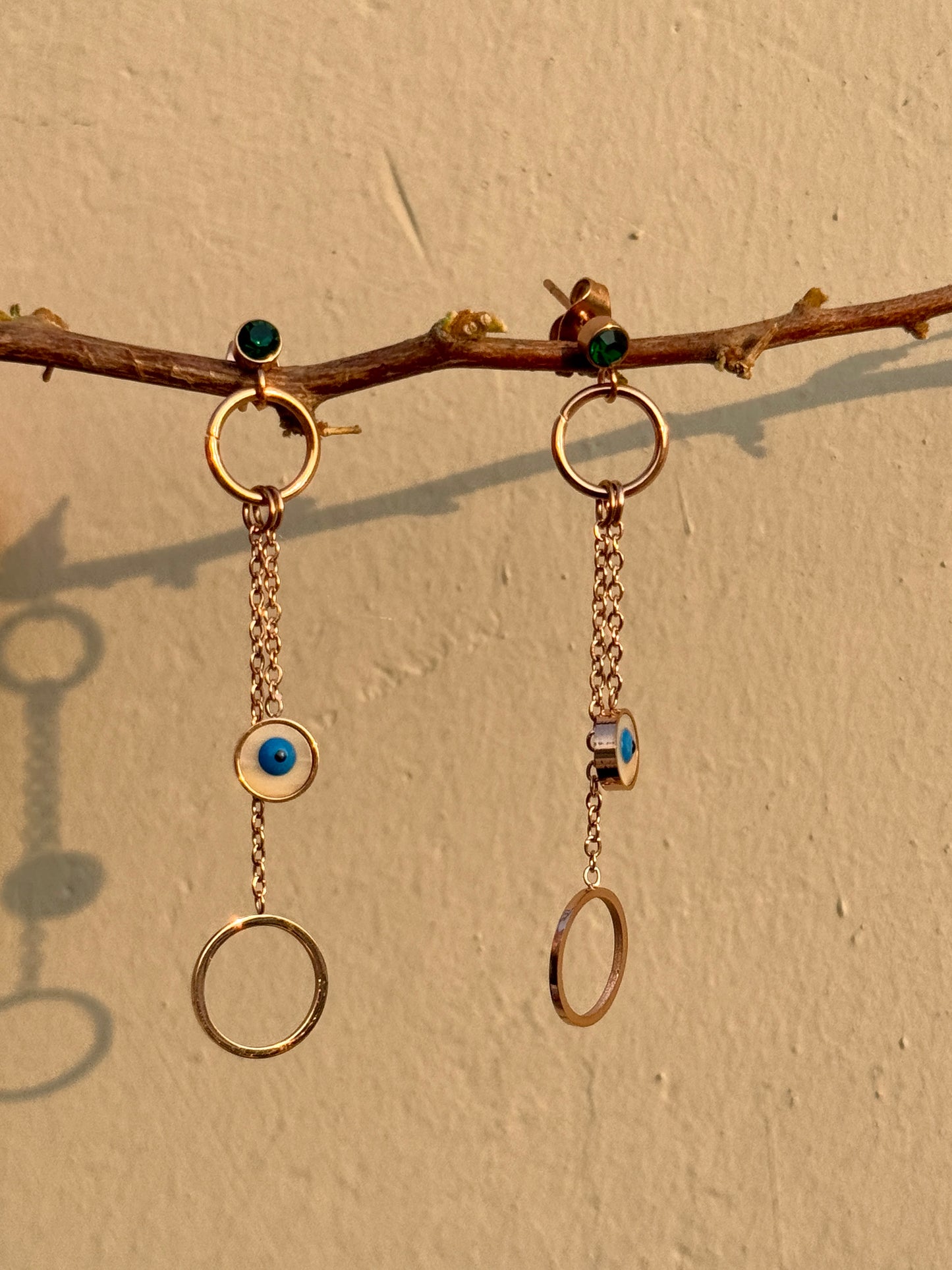 Dangling Evil Eye Rose Gold Earring | Anti-Tarnish & Waterproof