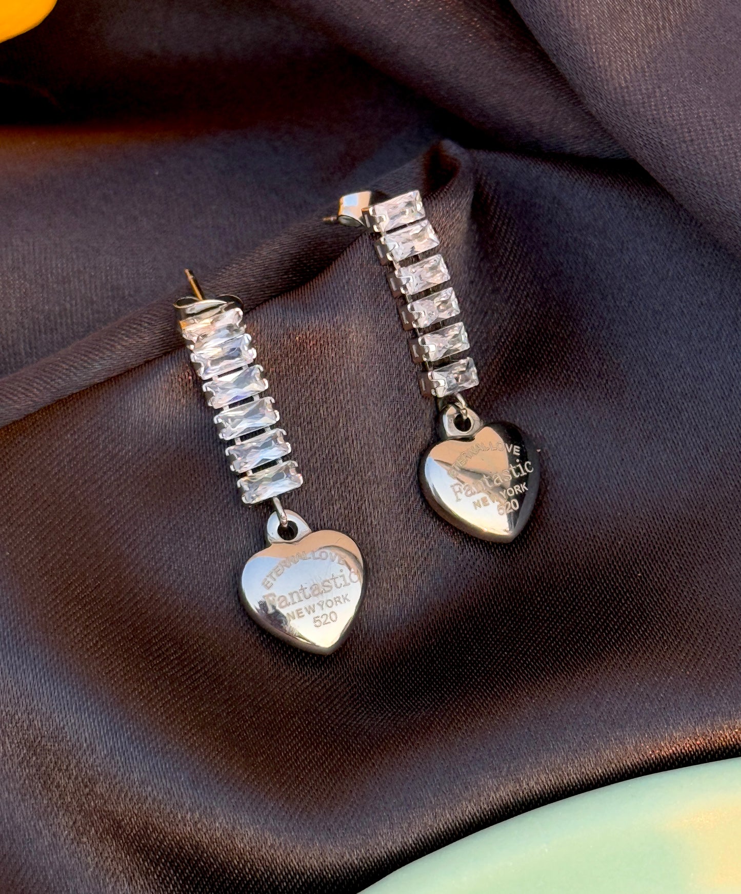 AD Stone Embedded Hanging Heart Earrings | Anti-Tarnish & Waterproof
