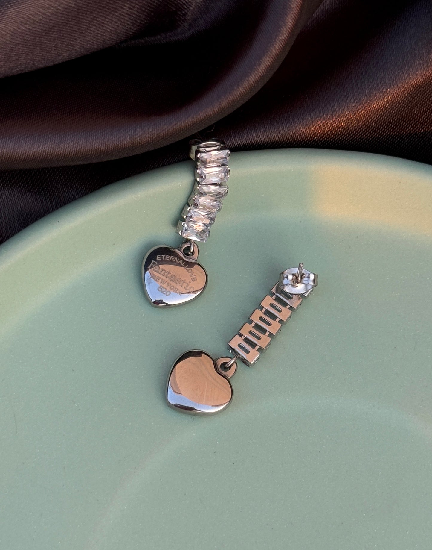 AD Stone Embedded Hanging Heart Earrings | Anti-Tarnish & Waterproof