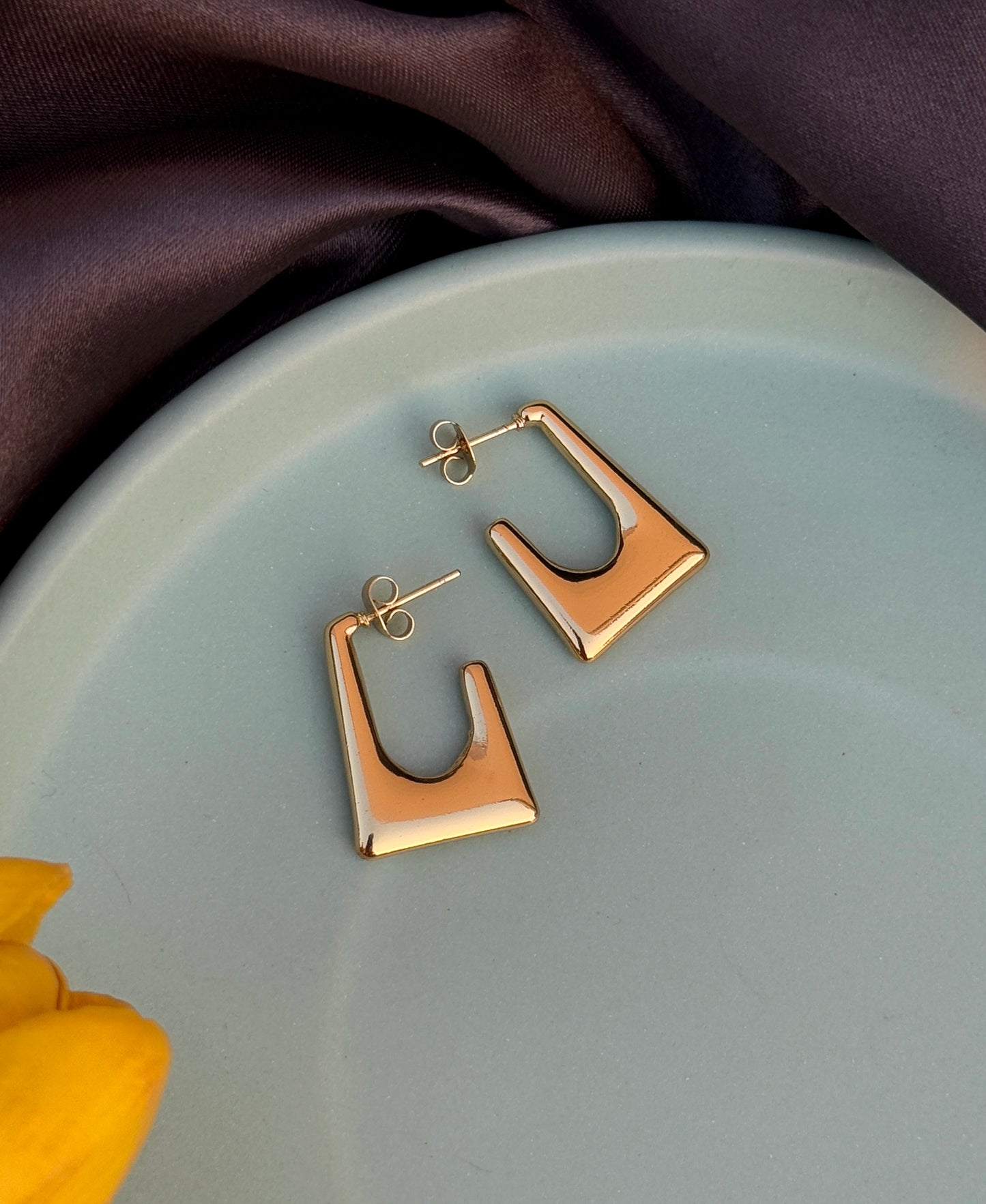 Anti-Tarnish Rectangular 18KT Gold Plated Earrings | Waterproof