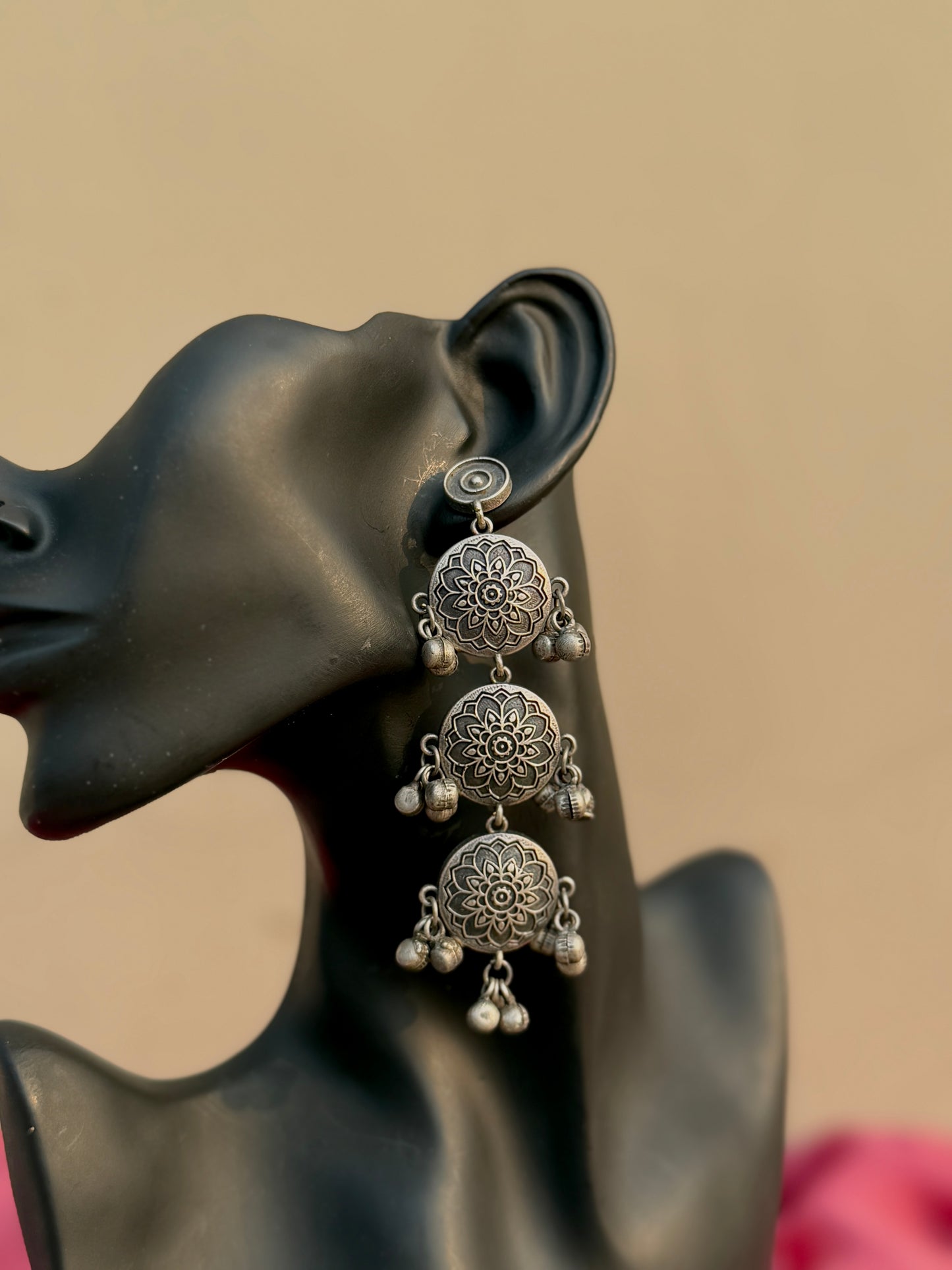 Antique Polish Oxidised Dangling Earrings