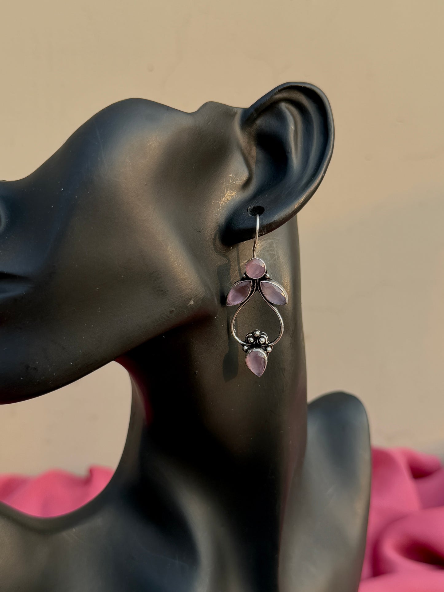 Silver Lookalike Stone Embedded Hook Earrings