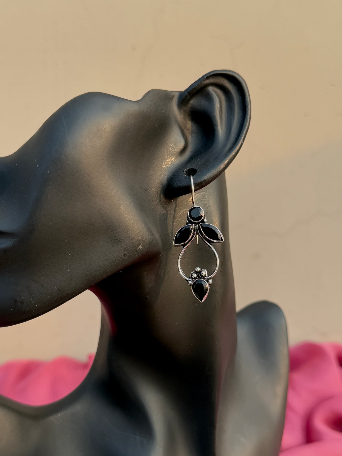 Silver Lookalike Stone Embedded Hook Earrings
