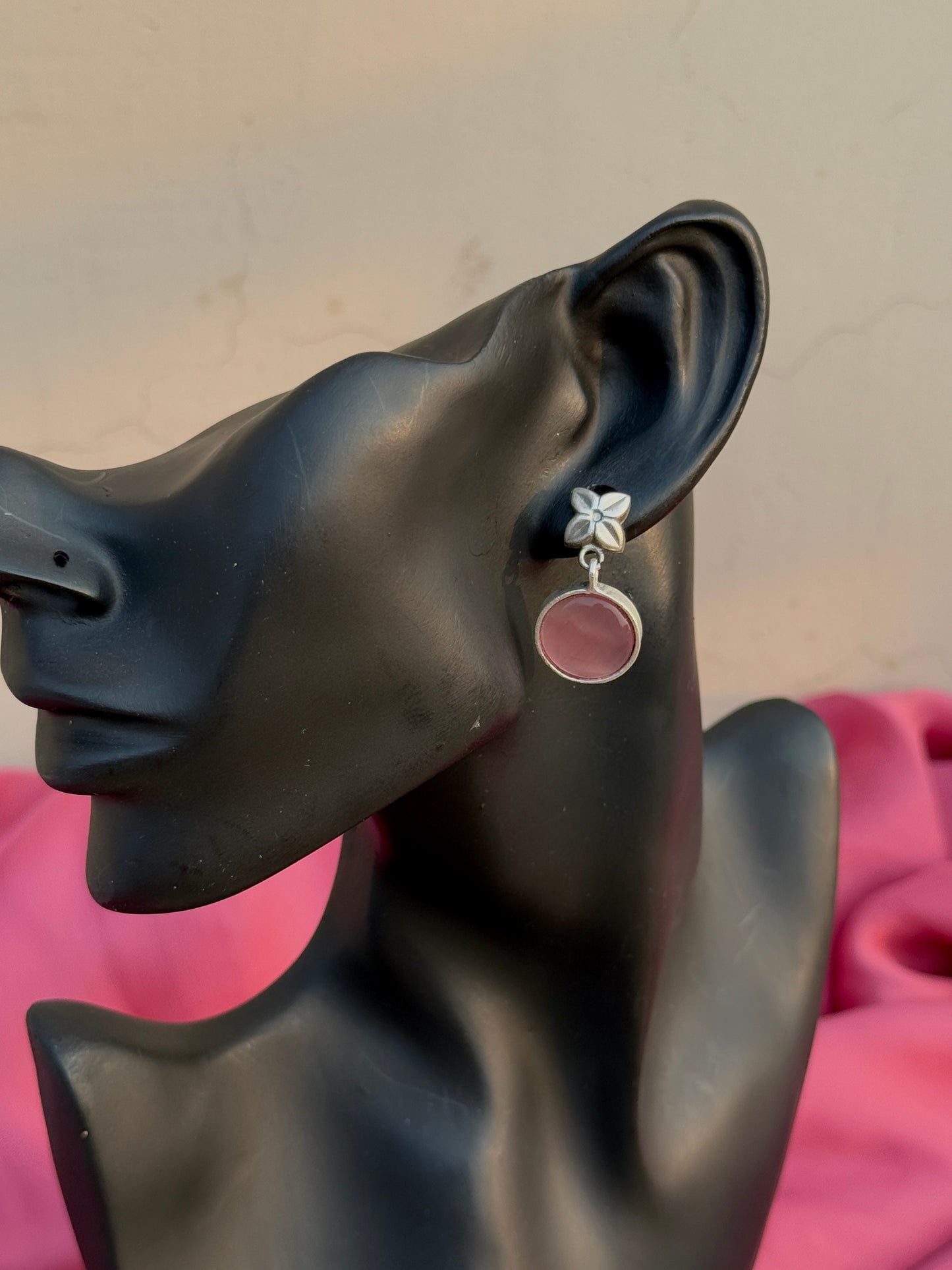 Silver Lookalike Flower Monalisa Stone Earrings